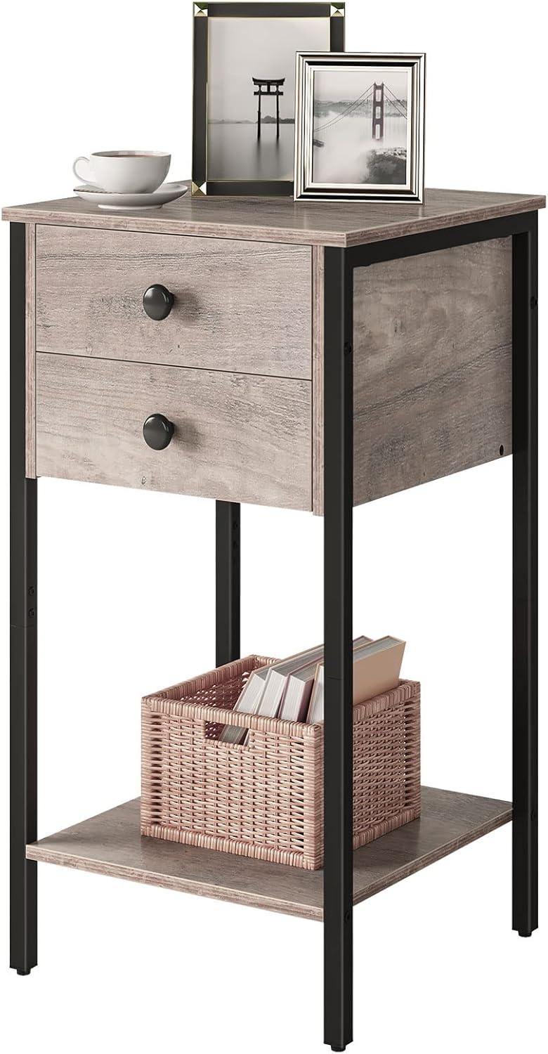 imageHOOBRO Tall Nightstand End Table with 2 Drawers and Storage Shelf Industrial Telephone Side Table for Study Bedroom Space Saving Easy Assembly Rustic Brown and Black BF72BZ01Greige Black