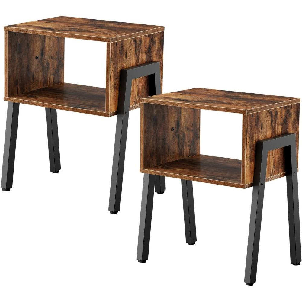 imageHOOBRO Small Nightstands Set of 2 Stackable End Tables Side Tables Bedside Tables with Open Storage Shelf for Small Spaces Bedroom Living Room Rustic Brown BF38BZP201Rustic Brown