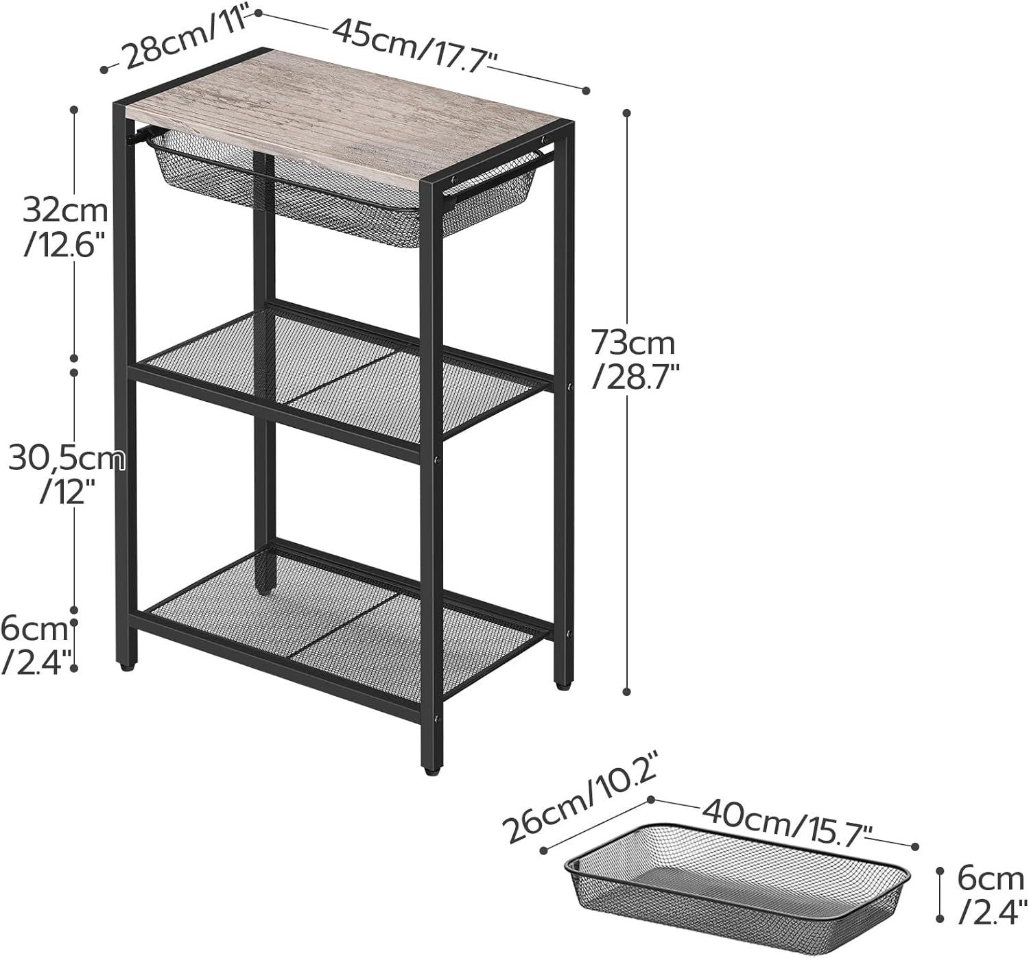 imageHOOBRO 287 Inch Tall Side Table 3Tier Industrial Telephone End Table with Adjustable Metal Mesh Basket Desk Side Table with Storage Shelves for Living Room Bedroom Rustic Brown BF06DH01Greige Black