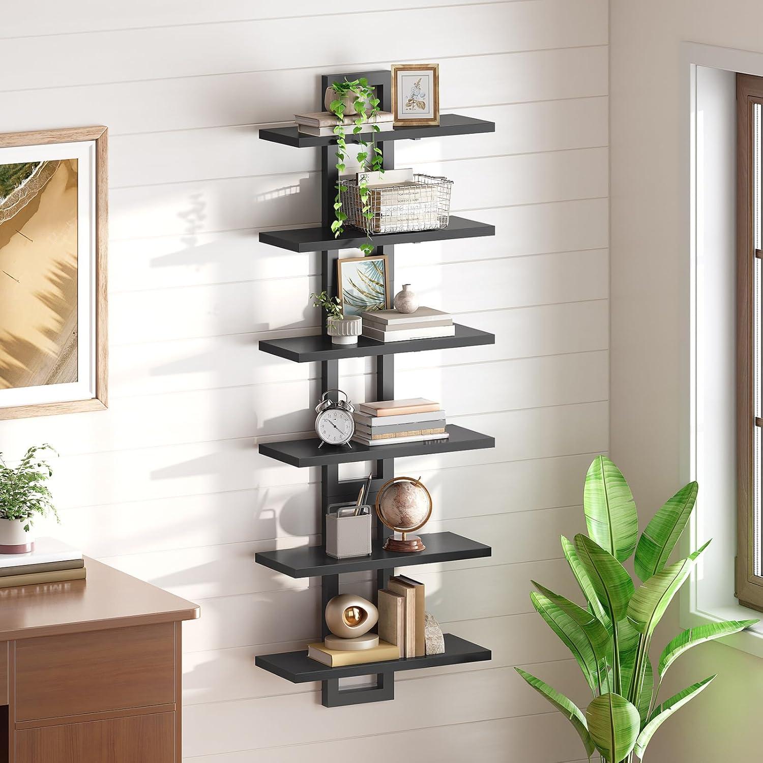 imageHOOBRO Floating Shelves 15 Inch Wall Shelf Set of 2 Wall Mounted Storage Shelves 2Tier Hanging Bathroom Shelves for Living Room Bedroom Bathroom Kitchen White WW32BJ01Black