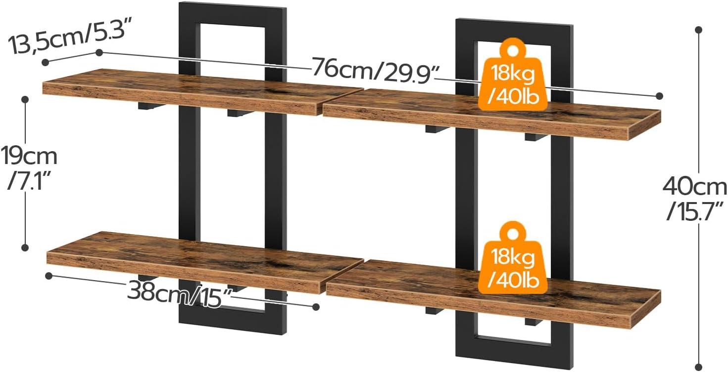 imageHOOBRO Floating Shelves 15 Inch Wall Shelf Set of 2 Wall Mounted Storage Shelves 2Tier Hanging Bathroom Shelves for Living Room Bedroom Bathroom Kitchen White WW32BJ01Rustic Brown Black