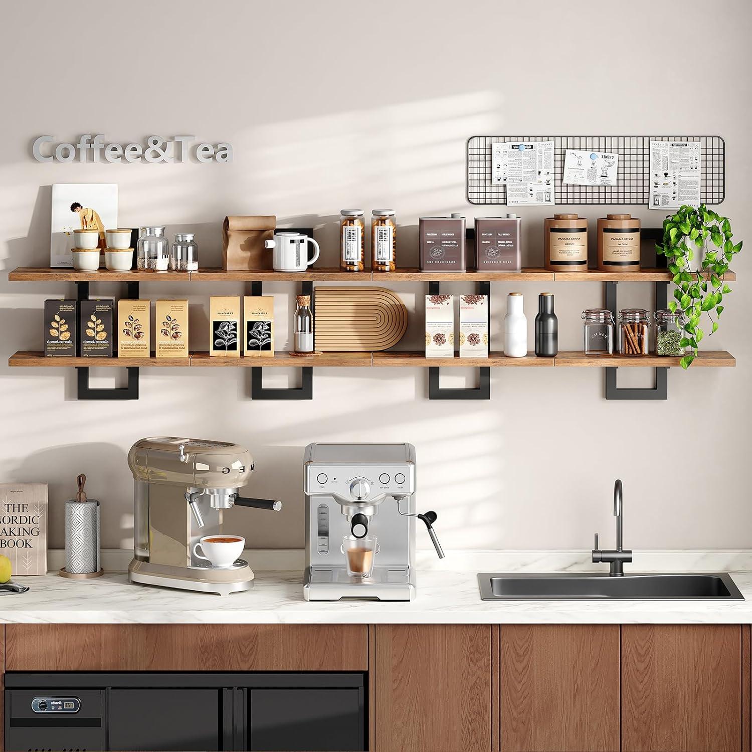 imageHOOBRO Floating Shelves 15 Inch Wall Shelf Set of 2 Wall Mounted Storage Shelves 2Tier Hanging Bathroom Shelves for Living Room Bedroom Bathroom Kitchen White WW32BJ01Rustic Brown Black