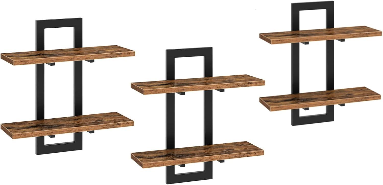 imageHOOBRO Floating Shelves 15 Inch Wall Shelf Set of 2 Wall Mounted Storage Shelves 2Tier Hanging Bathroom Shelves for Living Room Bedroom Bathroom Kitchen White WW32BJ01Rustic Brown Black