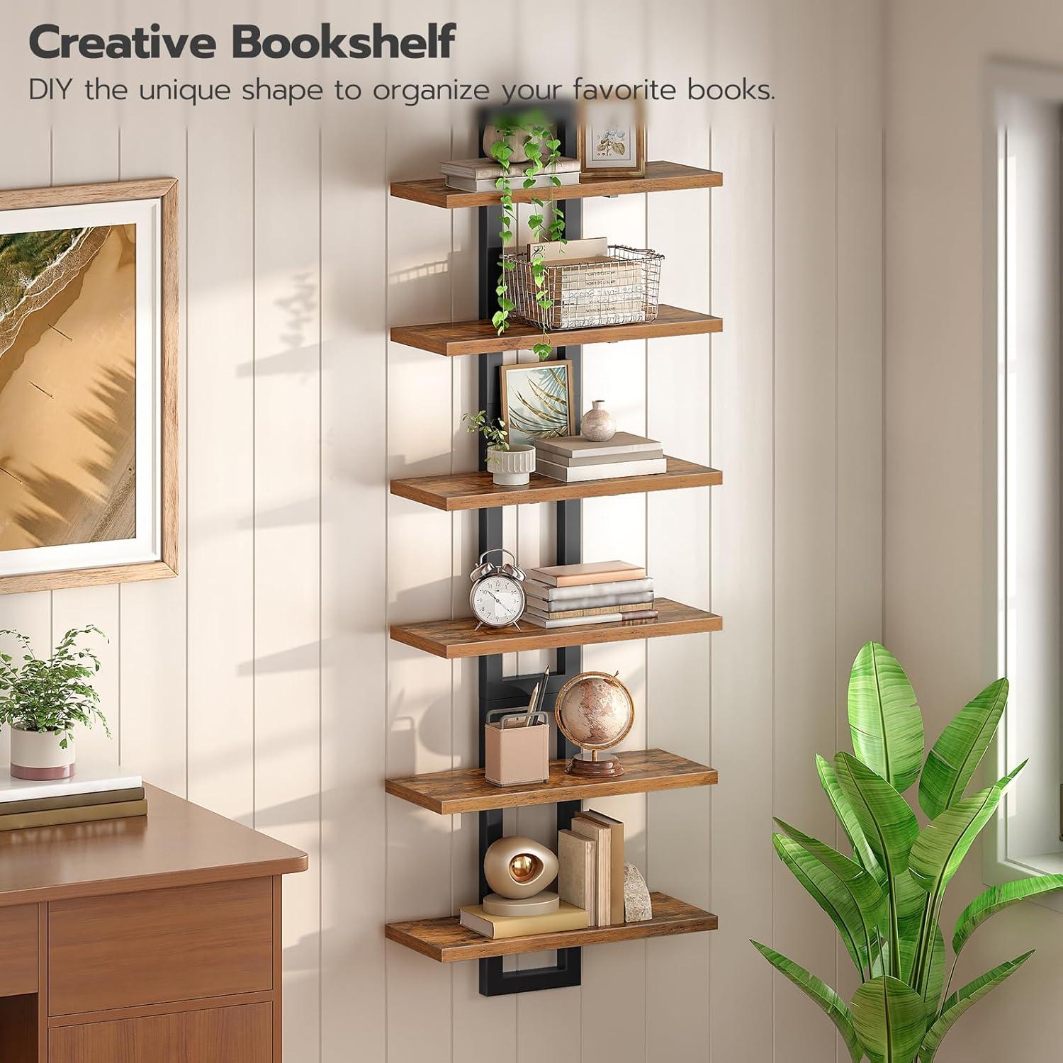imageHOOBRO Floating Shelves 15 Inch Wall Shelf Set of 2 Wall Mounted Storage Shelves 2Tier Hanging Bathroom Shelves for Living Room Bedroom Bathroom Kitchen White WW32BJ01Rustic Brown Black