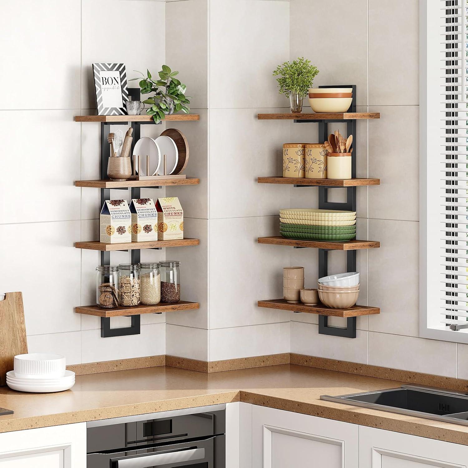 imageHOOBRO Floating Shelves 15 Inch Wall Shelf Set of 2 Wall Mounted Storage Shelves 2Tier Hanging Bathroom Shelves for Living Room Bedroom Bathroom Kitchen White WW32BJ01Rustic Brown Black