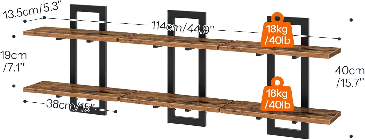 imageHOOBRO Floating Shelves 15 Inch Wall Shelf Set of 2 Wall Mounted Storage Shelves 2Tier Hanging Bathroom Shelves for Living Room Bedroom Bathroom Kitchen White WW32BJ01Rustic Brown Black