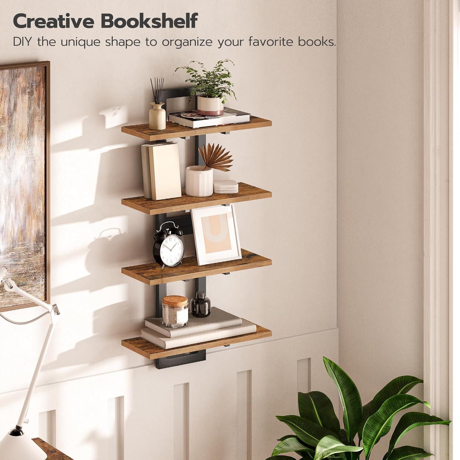 imageHOOBRO Floating Shelves 15 Inch Wall Shelf Set of 2 Wall Mounted Storage Shelves 2Tier Hanging Bathroom Shelves for Living Room Bedroom Bathroom Kitchen White WW32BJ01Rustic Brown Black