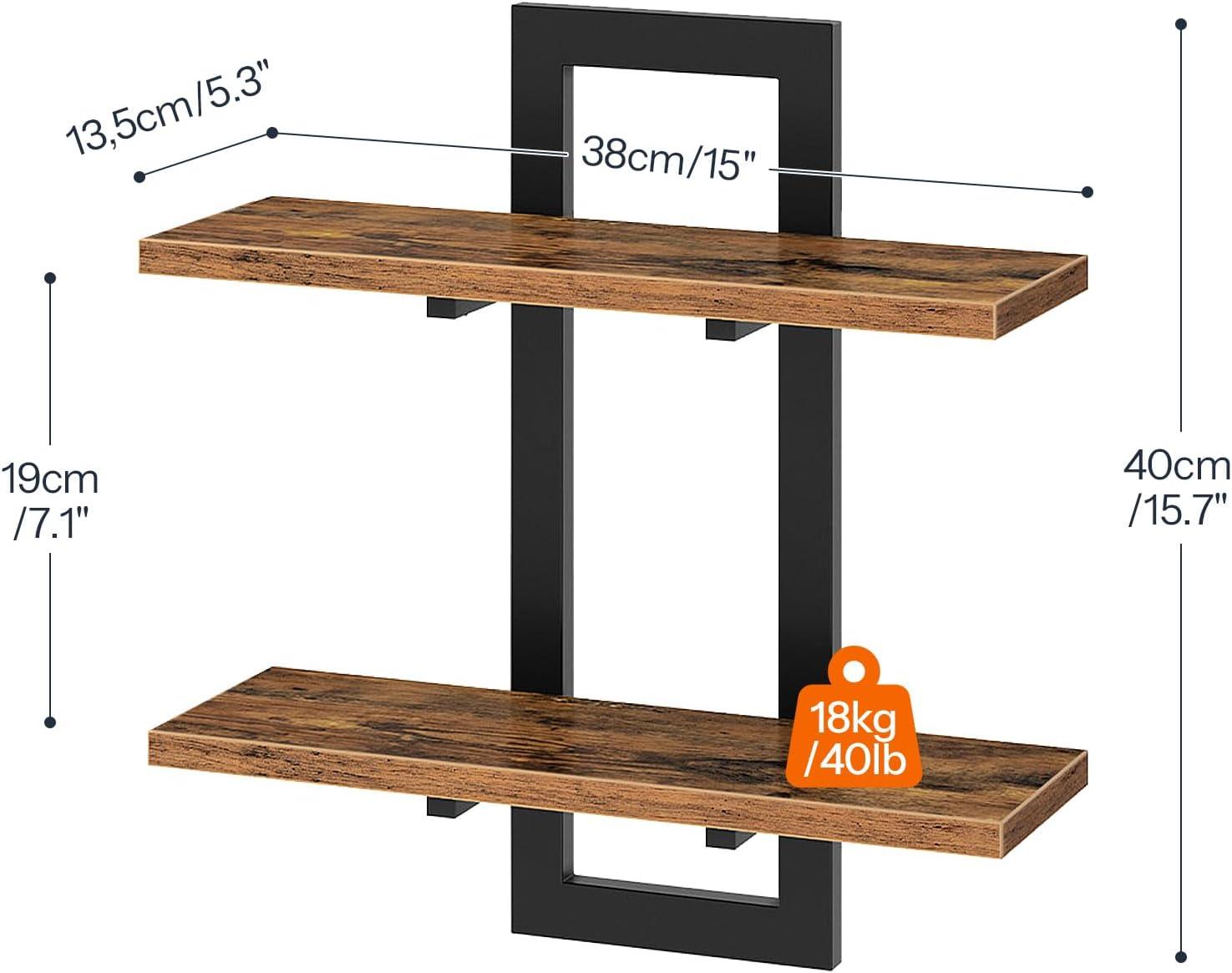 imageHOOBRO Floating Shelves 15 Inch Wall Shelf Set of 2 Wall Mounted Storage Shelves 2Tier Hanging Bathroom Shelves for Living Room Bedroom Bathroom Kitchen White WW32BJ01Rustic Brown Black