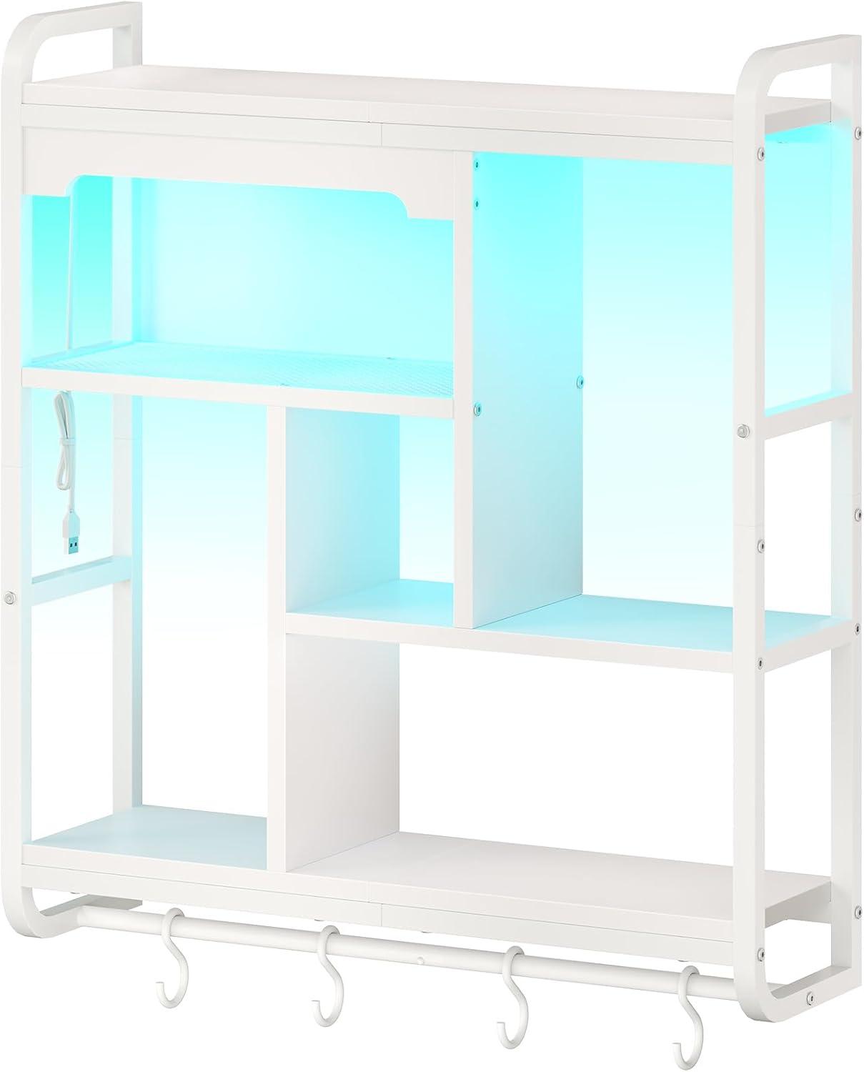 imageHOOBRO Gaming Floating Shelves with LED Lights 264 LED Wall Mounted Shelf Modern Corner Shelf 3Tier Display Rack for Wall Storage Arched Design for Kitchen Living Room Study White WT44DBJ01White