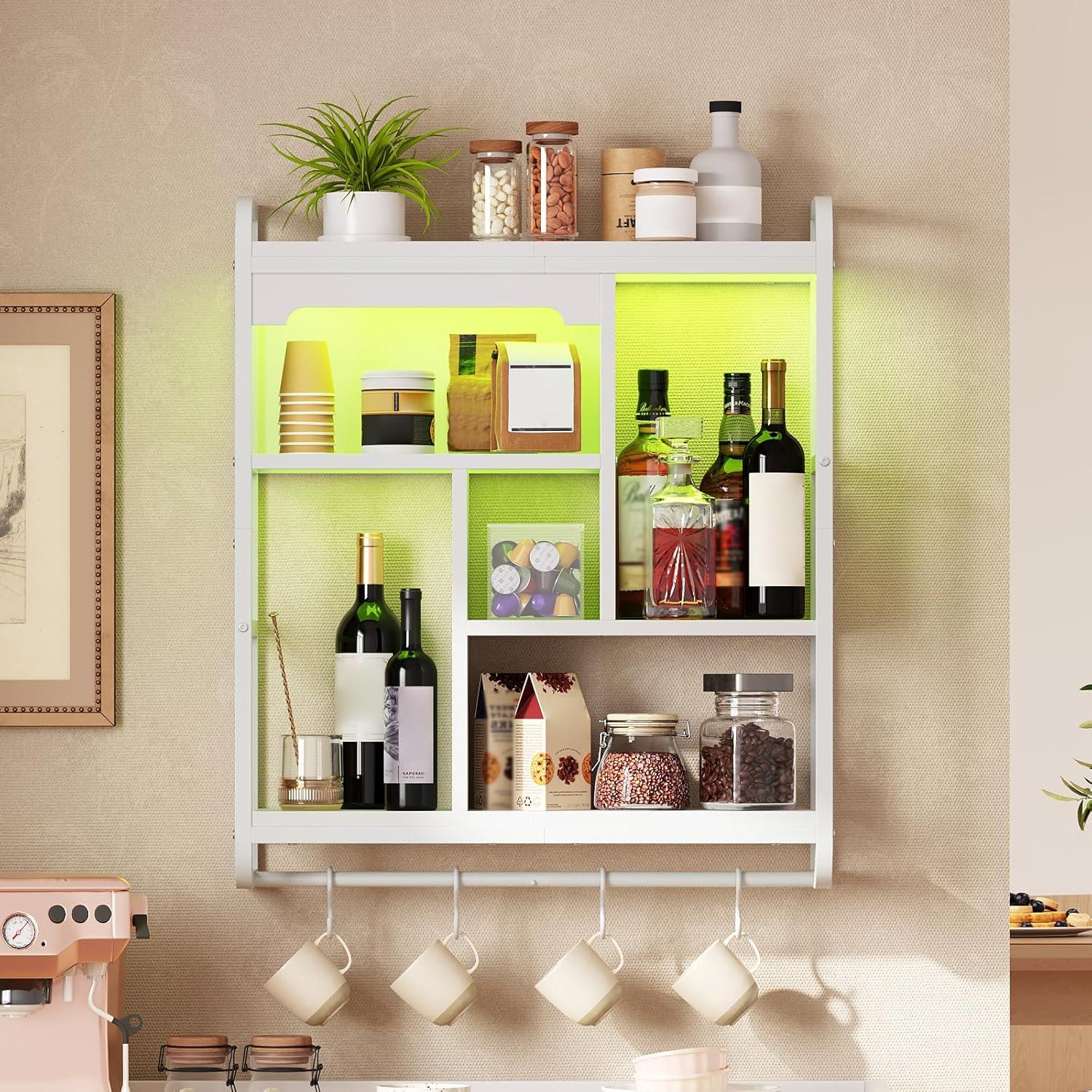 imageHOOBRO Gaming Floating Shelves with LED Lights 264 LED Wall Mounted Shelf Modern Corner Shelf 3Tier Display Rack for Wall Storage Arched Design for Kitchen Living Room Study White WT44DBJ01White