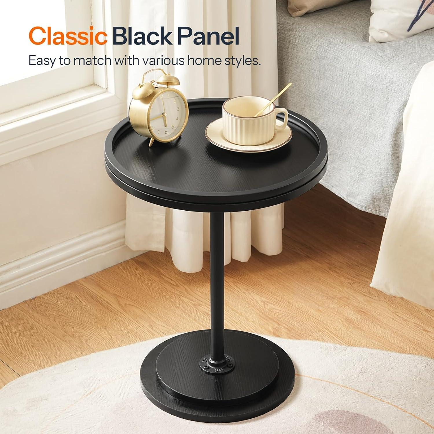 imageHOOBRO Nesting Coffee Table Set of 2 Small Round Coffee Table Set with Wooden Pedestal Modern Circle Accent Side Tables for Living Room Center Rustic Brown BF170BZ01Black