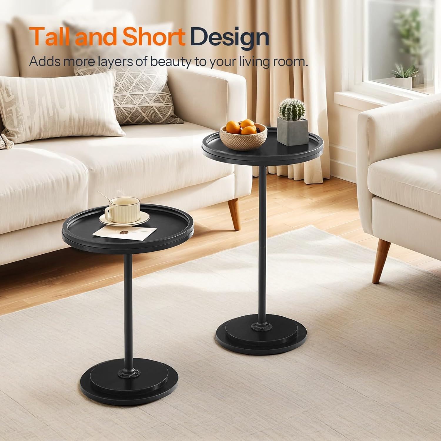 imageHOOBRO Nesting Coffee Table Set of 2 Small Round Coffee Table Set with Wooden Pedestal Modern Circle Accent Side Tables for Living Room Center Rustic Brown BF170BZ01Black