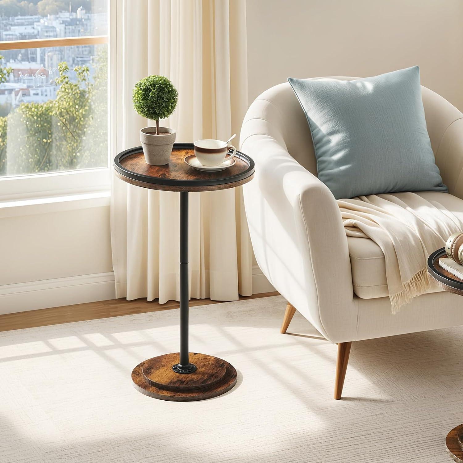 imageHOOBRO Nesting Coffee Table Set of 2 Small Round Coffee Table Set with Wooden Pedestal Modern Circle Accent Side Tables for Living Room Center Rustic Brown BF170BZ01Rustic Brown Black