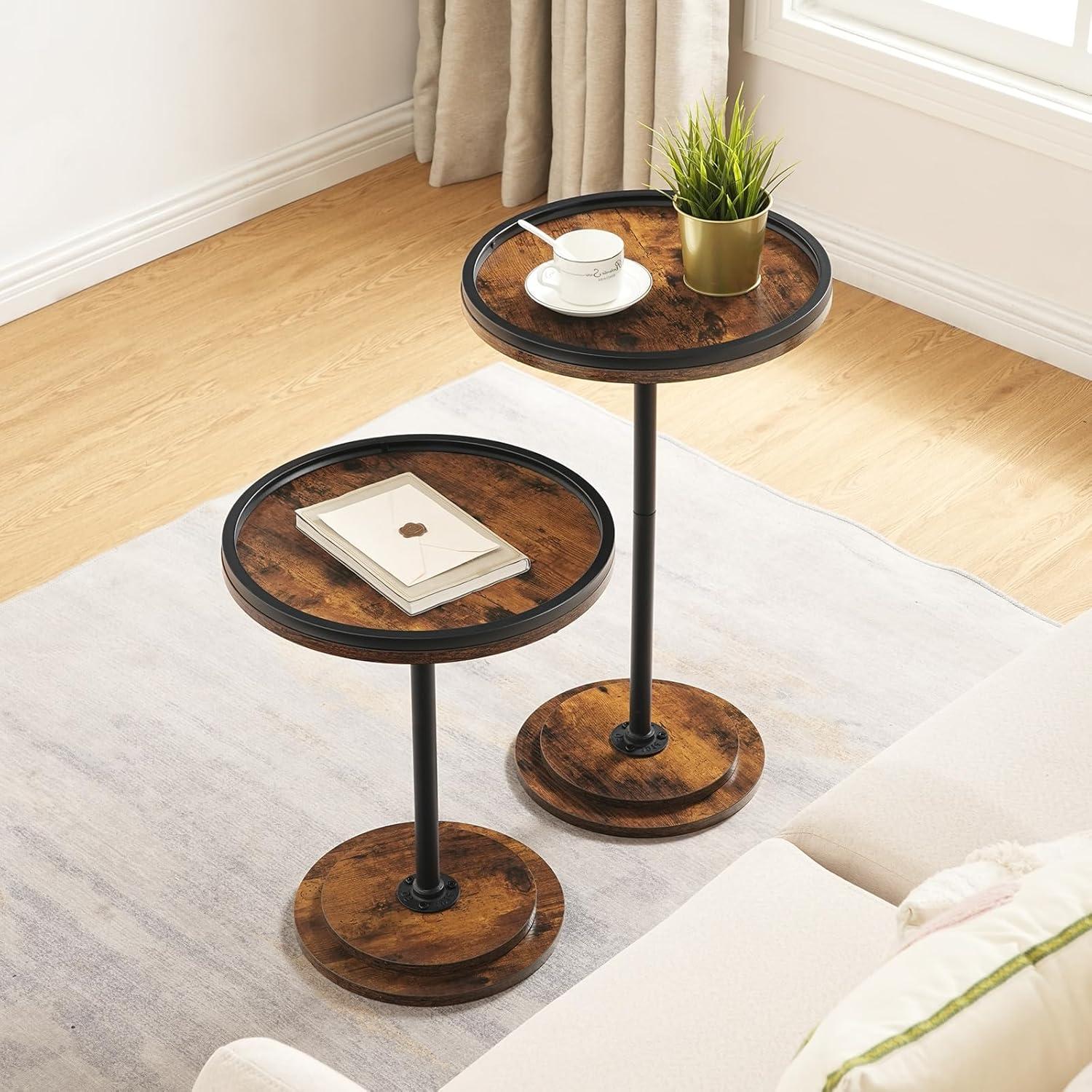 imageHOOBRO Nesting Coffee Table Set of 2 Small Round Coffee Table Set with Wooden Pedestal Modern Circle Accent Side Tables for Living Room Center Rustic Brown BF170BZ01Rustic Brown Black