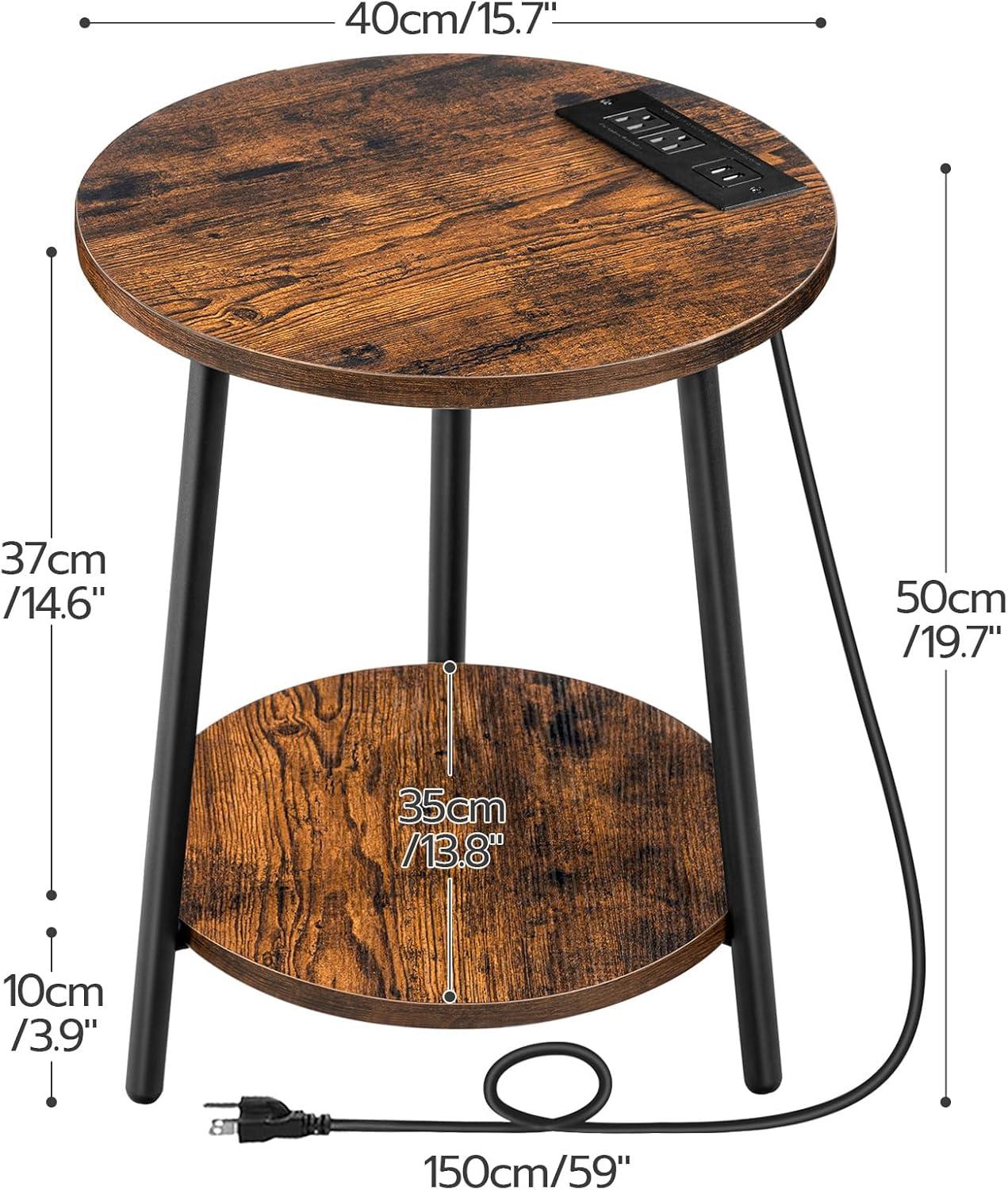 imageHOOBRO Round End Table with Charging Station 2Tier Small Circle Side Table Round Accent Table for Living Room Bedroom Rustic Brown BF671BZ01