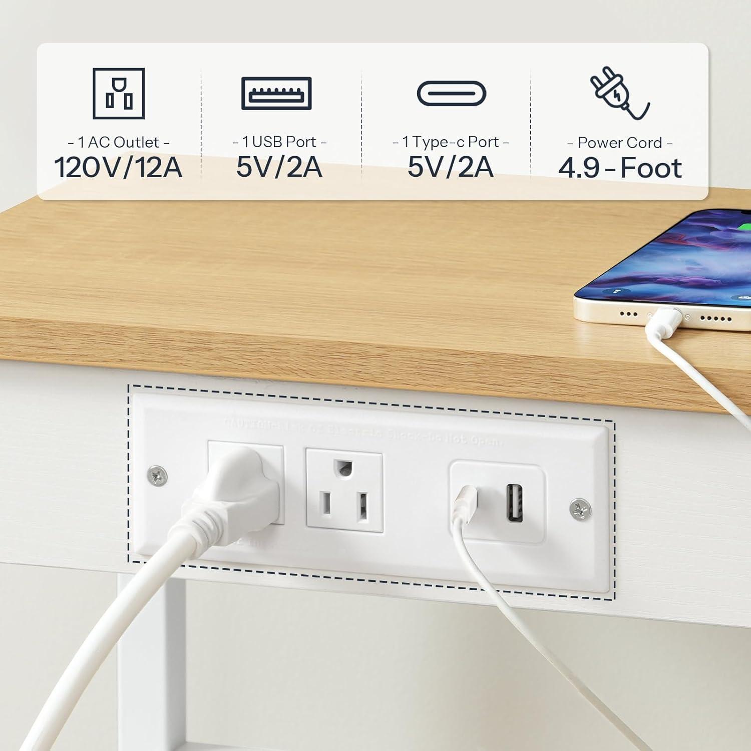 imageHOOBRO Side Tables Set of 2 with Charging Station and USB Port Small End Tables for Small Space 3Tier Nightstands with Adjustable Shelf for Living Room Bedroom Greige BG112BZP201Natural White