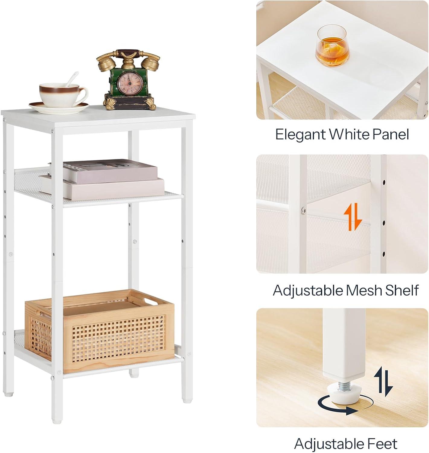 imageHOOBRO Tall Side Table 3Tier Telephone End Table with Adjustable Mesh Shelves Small Entryway Table with Storage Small Nightstand for Living Room Bedroom Hallway Office Greige BG01DH01G1White