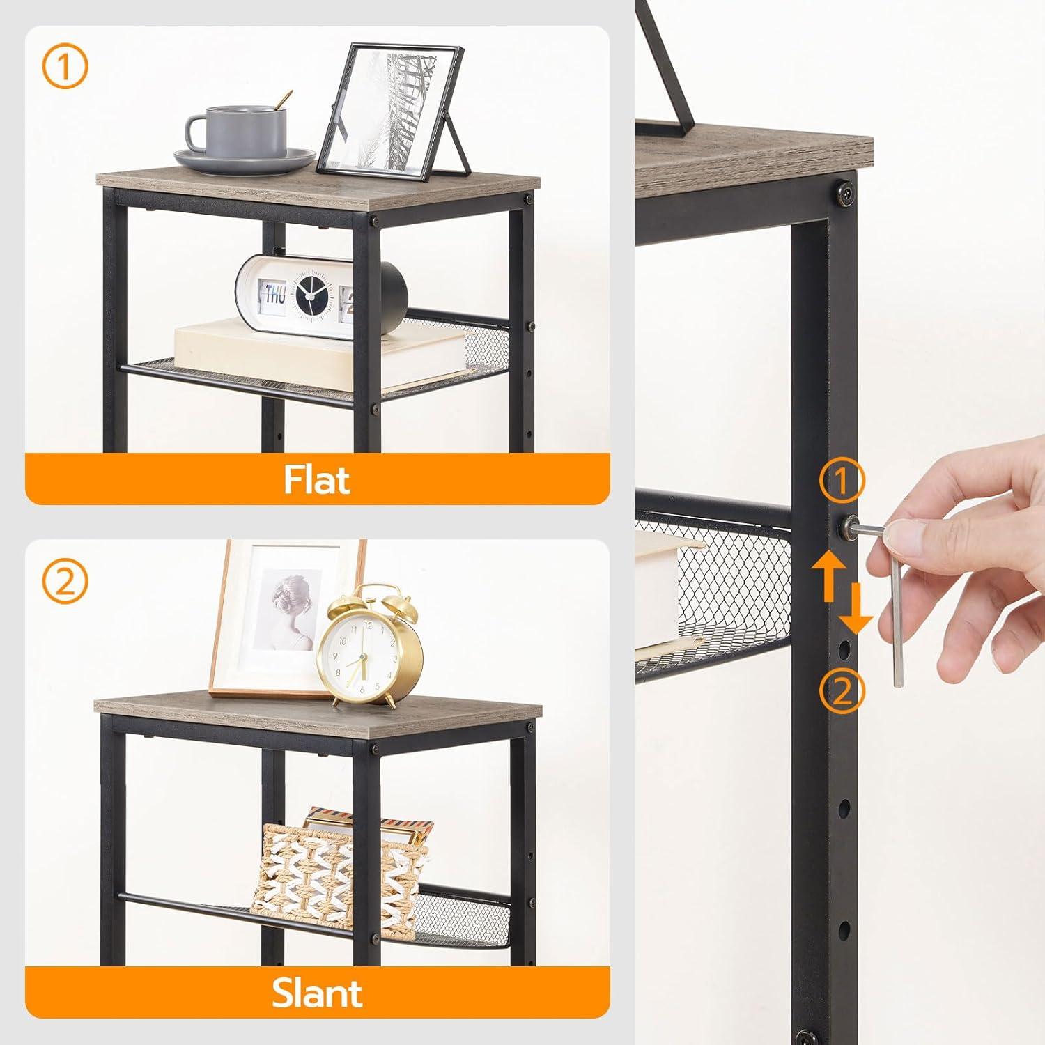 imageHOOBRO Tall Side Table 3Tier Telephone End Table with Adjustable Mesh Shelves Small Entryway Table with Storage Small Nightstand for Living Room Bedroom Hallway Office Greige BG01DH01G1Greige Black