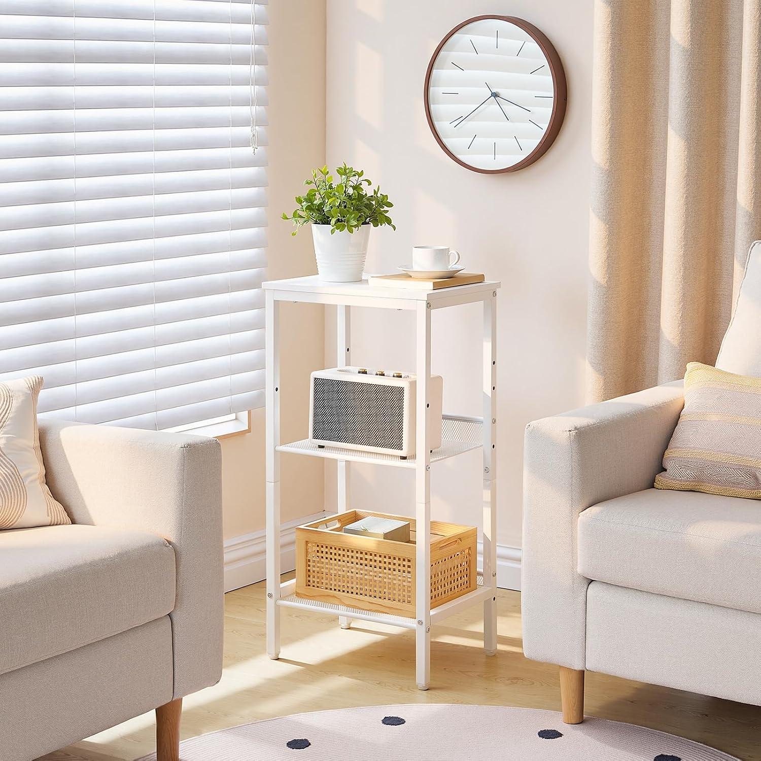imageHOOBRO Tall Side Table 3Tier Telephone End Table with Adjustable Mesh Shelves Small Entryway Table with Storage Small Nightstand for Living Room Bedroom Hallway Office Greige BG01DH01G1White