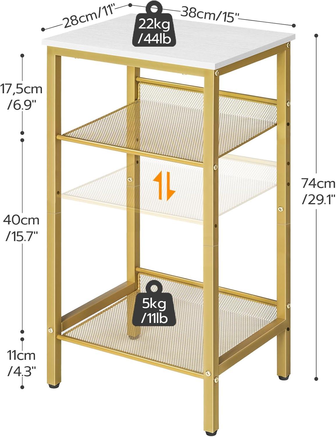 imageHOOBRO Tall Side Table 3Tier Telephone End Table with Adjustable Mesh Shelves Small Entryway Table with Storage Small Nightstand for Living Room Bedroom Hallway Office Greige BG01DH01G1White Gold