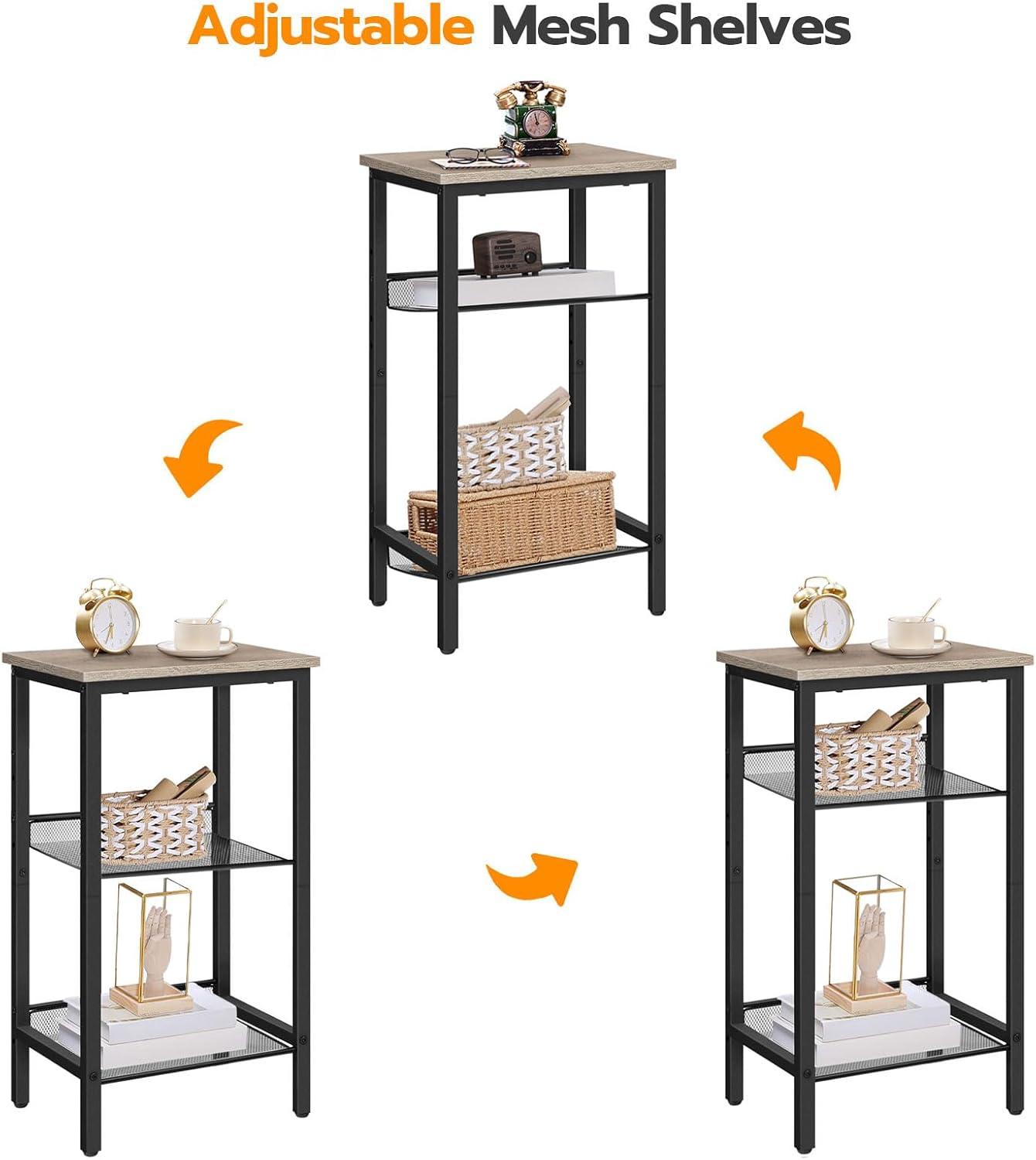 imageHOOBRO Tall Side Table 3Tier Telephone End Table with Adjustable Mesh Shelves Small Entryway Table with Storage Small Nightstand for Living Room Bedroom Hallway Office Greige BG01DH01G1Greige Black