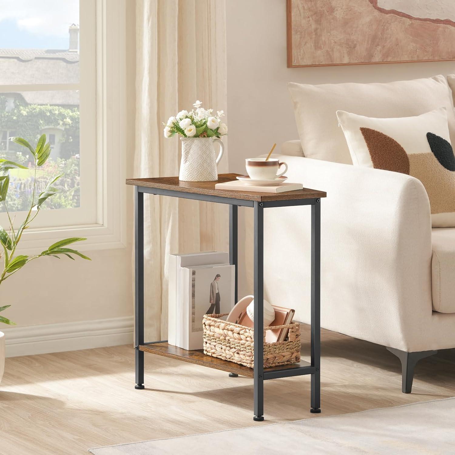 imageHOOBRO Wedge End Table Recliner Wedge Side Table with Storage Industrial Triangle Accent Table for Small Space Corner Living Room Apartment Rustic Brown BF64BZ01G1Rustic Brown Black