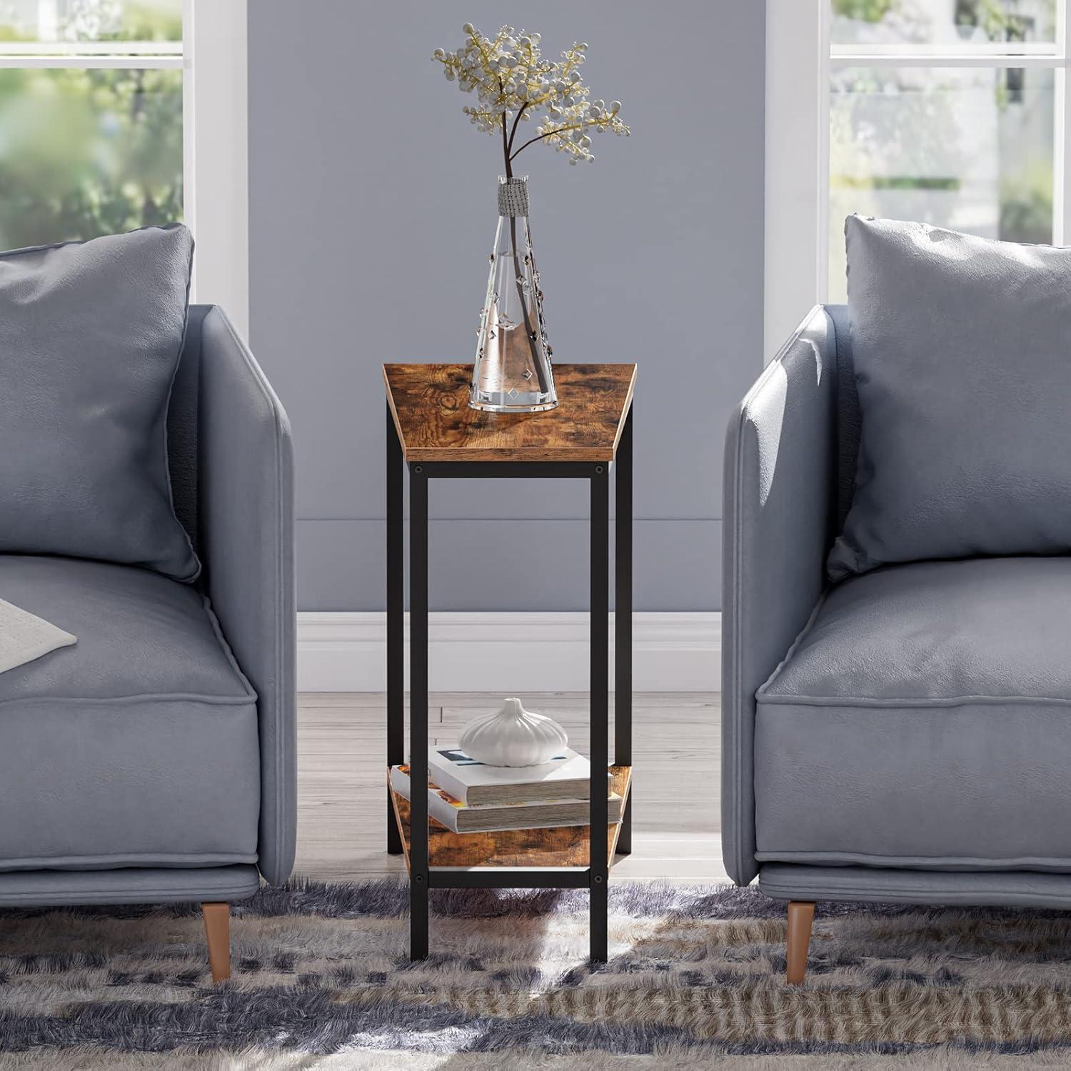 imageHOOBRO Wedge End Table Recliner Wedge Side Table with Storage Industrial Triangle Accent Table for Small Space Corner Living Room Apartment Rustic Brown BF64BZ01G1Rustic Brown Black