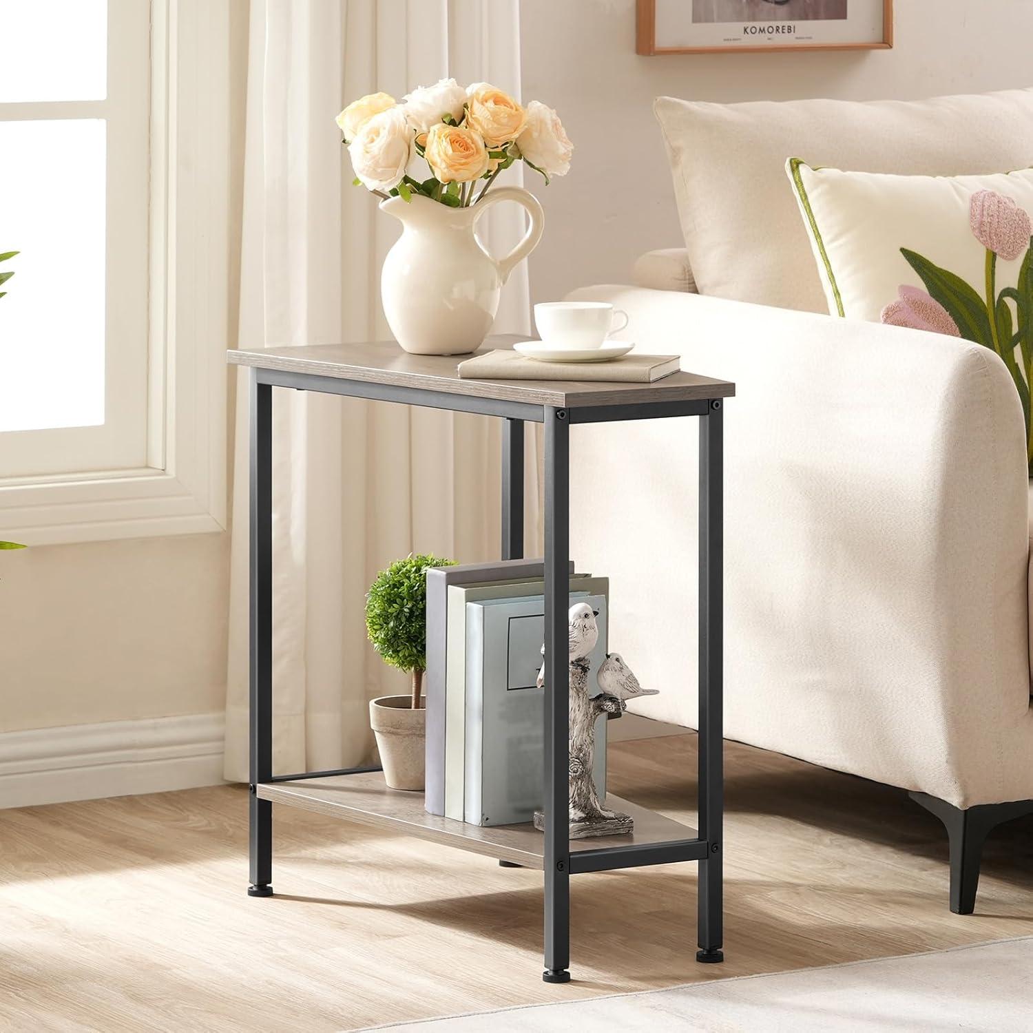 imageHOOBRO Wedge End Table Recliner Wedge Side Table with Storage Industrial Triangle Accent Table for Small Space Corner Living Room Apartment Rustic Brown BF64BZ01G1Greige Black