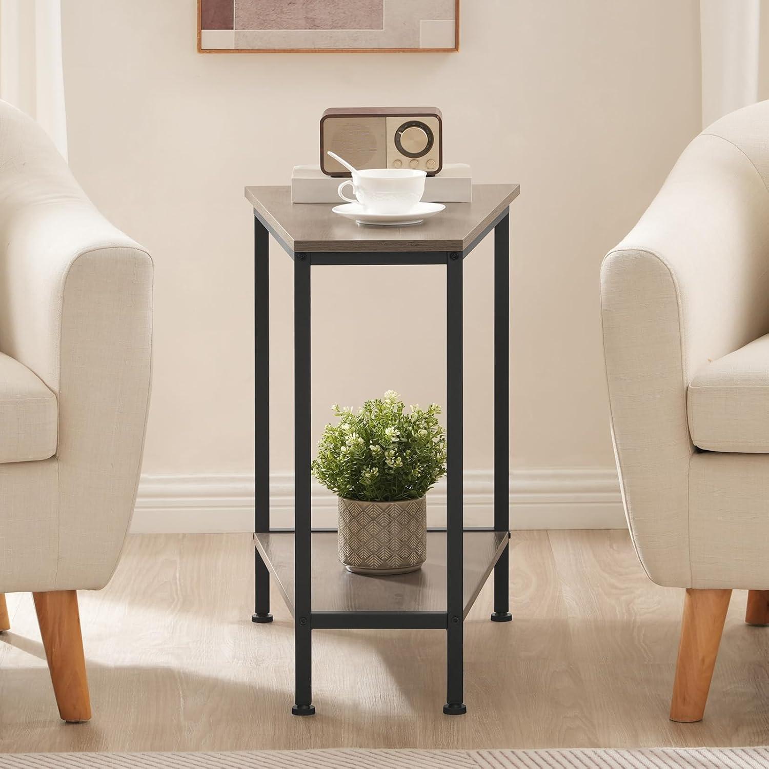 imageHOOBRO Wedge End Table Recliner Wedge Side Table with Storage Industrial Triangle Accent Table for Small Space Corner Living Room Apartment Rustic Brown BF64BZ01G1Greige Black