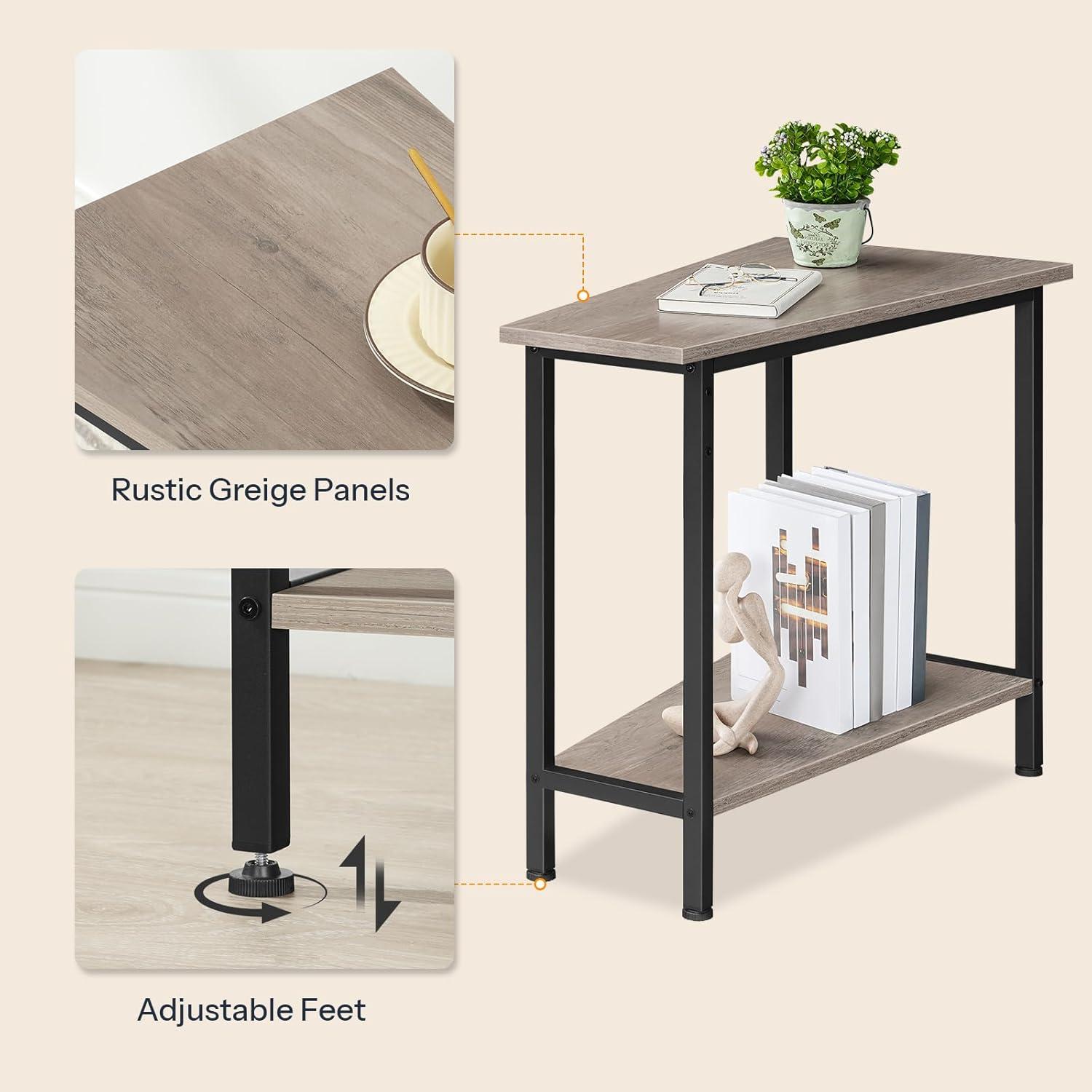 imageHOOBRO Wedge End Table Recliner Wedge Side Table with Storage Industrial Triangle Accent Table for Small Space Corner Living Room Apartment Rustic Brown BF64BZ01G1Greige Black