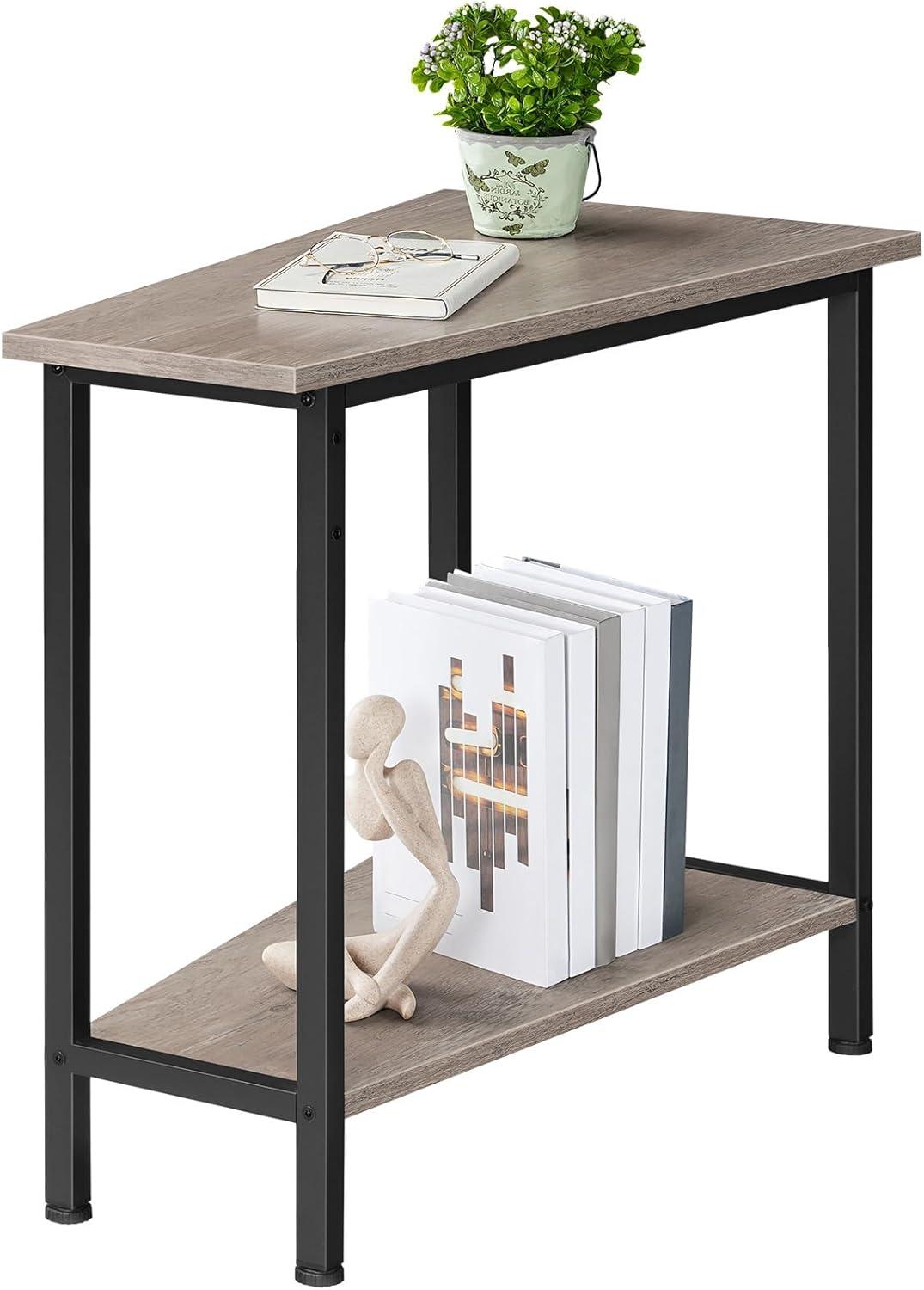 imageHOOBRO Wedge End Table Recliner Wedge Side Table with Storage Industrial Triangle Accent Table for Small Space Corner Living Room Apartment Rustic Brown BF64BZ01G1Greige Black