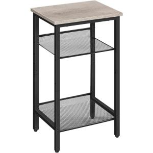 HOOBRO Tall Side Table, 3-Tier Telephone End Table with Adjustable Mesh Shelves, Small Entryway Table with Storage, Small Nightstand for Living Room, Bedroom, Hallway, Office, Greige BG01DH01G1(Greige + Black)