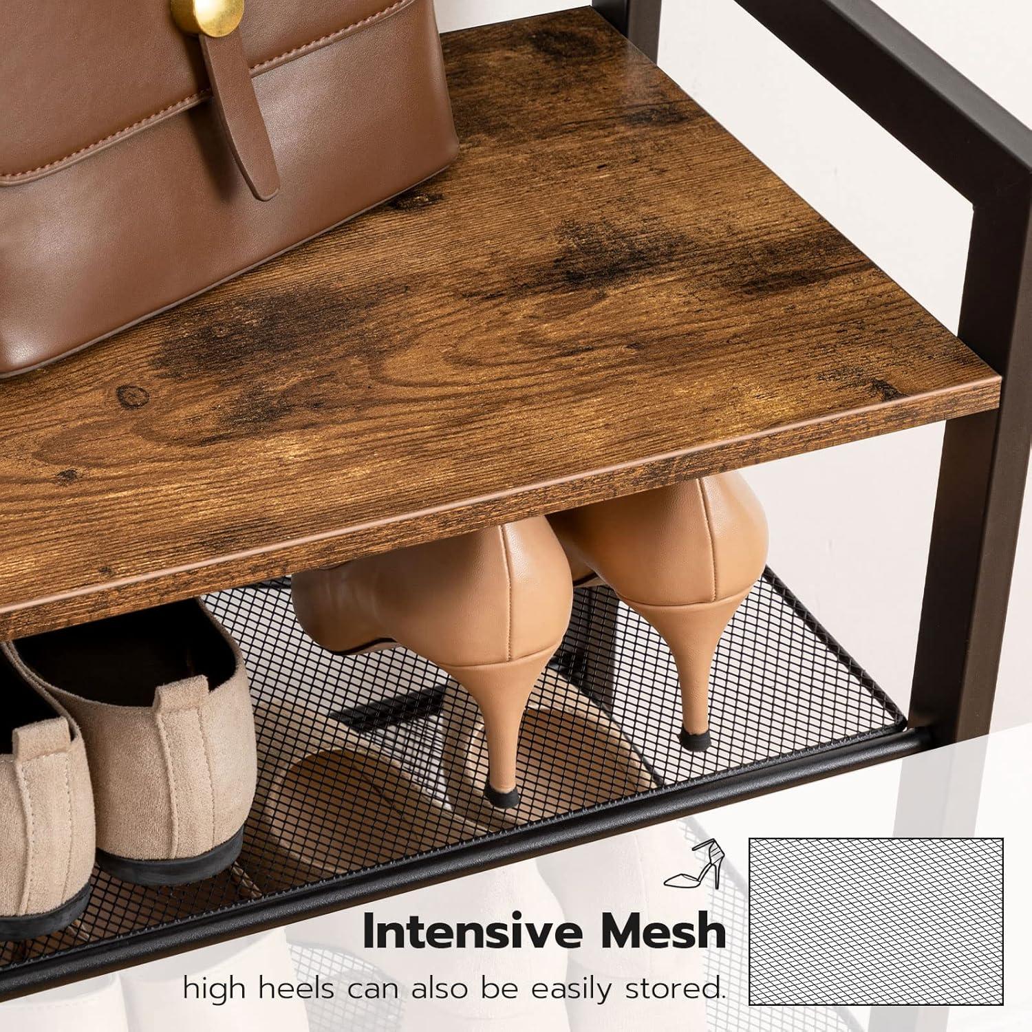imageHOOBRO Hall Tree with Bench Coat Rack with Shoe Storage Shoe and Coat Rack 5Tier Entryway Shoe Storage 5 Hooks for 1216 Pairs Industrial Hallway Foyer Mudroom Rustic Brown BF74MT01