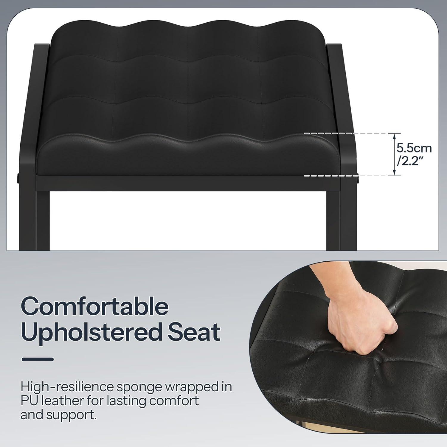 imageHOOBRO Bar Stools Bar Chairs Set of 2 Counter Height Bar Stools with PU Upholstered Seat and DualHeight Footrests PU Leather Metal Frame for Dining Room Kitchen Counter Black BB64BYP201