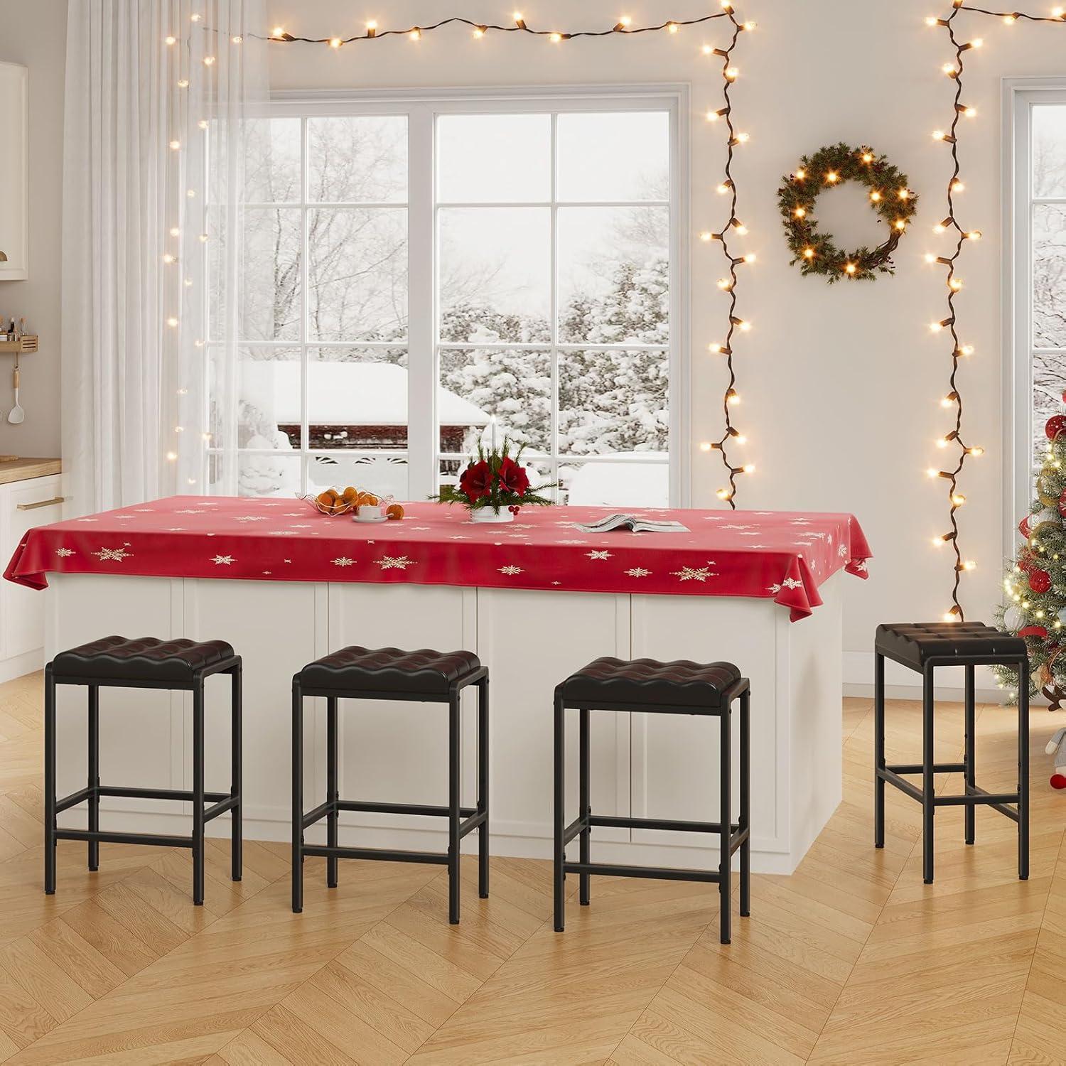 imageHOOBRO Bar Stools Bar Chairs Set of 2 Counter Height Bar Stools with PU Upholstered Seat and DualHeight Footrests PU Leather Metal Frame for Dining Room Kitchen Counter Black BB64BYP201