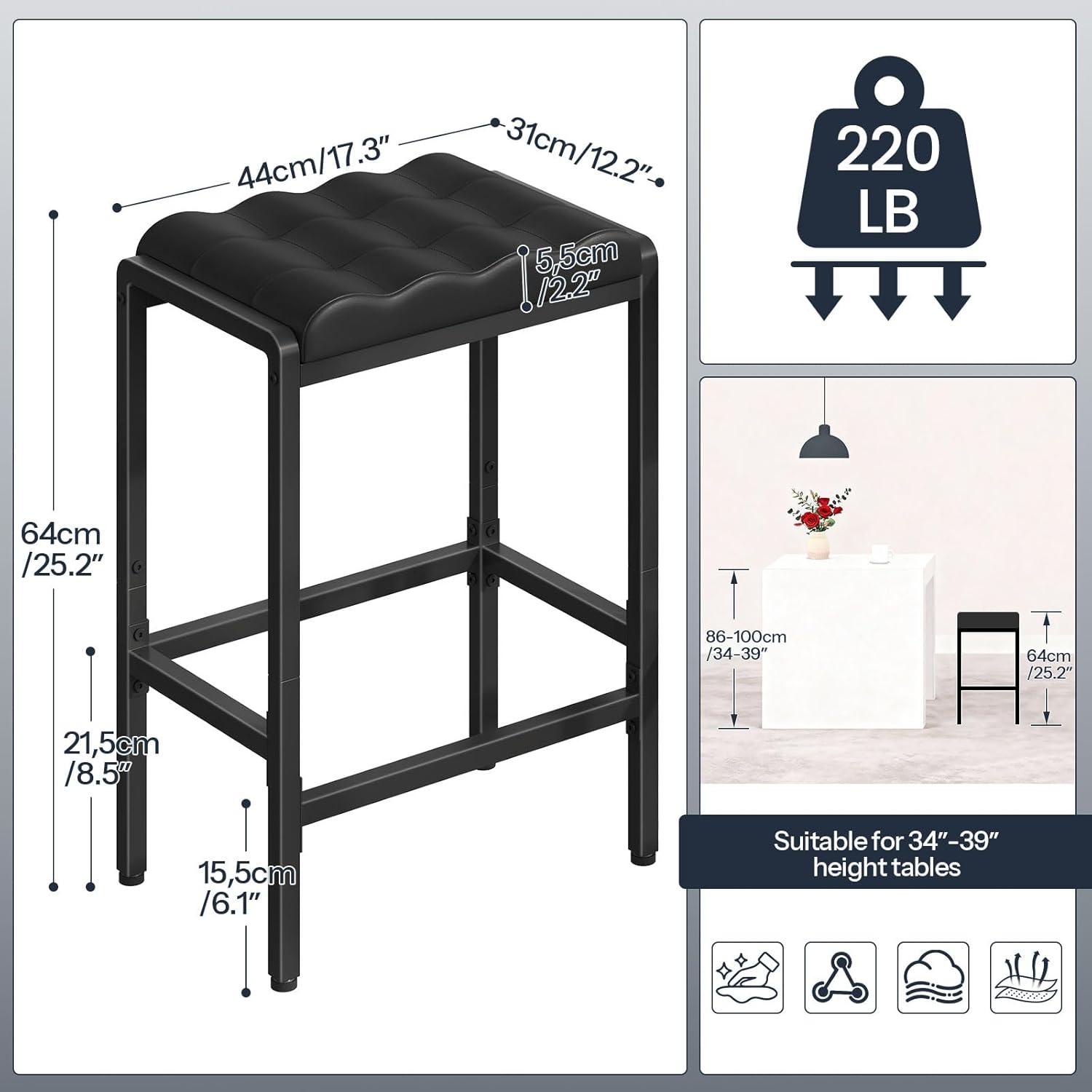 imageHOOBRO Bar Stools Bar Chairs Set of 2 Counter Height Bar Stools with PU Upholstered Seat and DualHeight Footrests PU Leather Metal Frame for Dining Room Kitchen Counter Black BB64BYP201