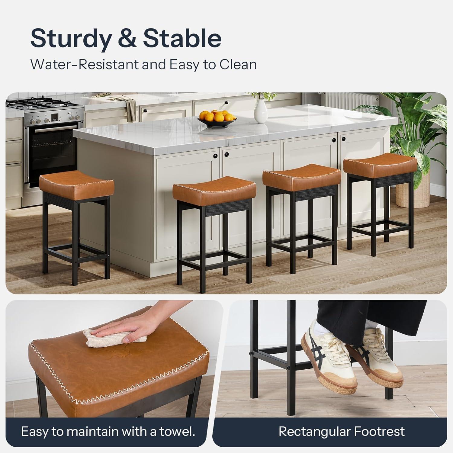 imageHOOBRO Bar Stools Counter Height Bar Stools 31 Thick PU Upholstered Barstools Barstools for Kitchen Counter Set of 2 Bar Chairs Kitchen Stools for Dining Brown and Black BC67MDP201