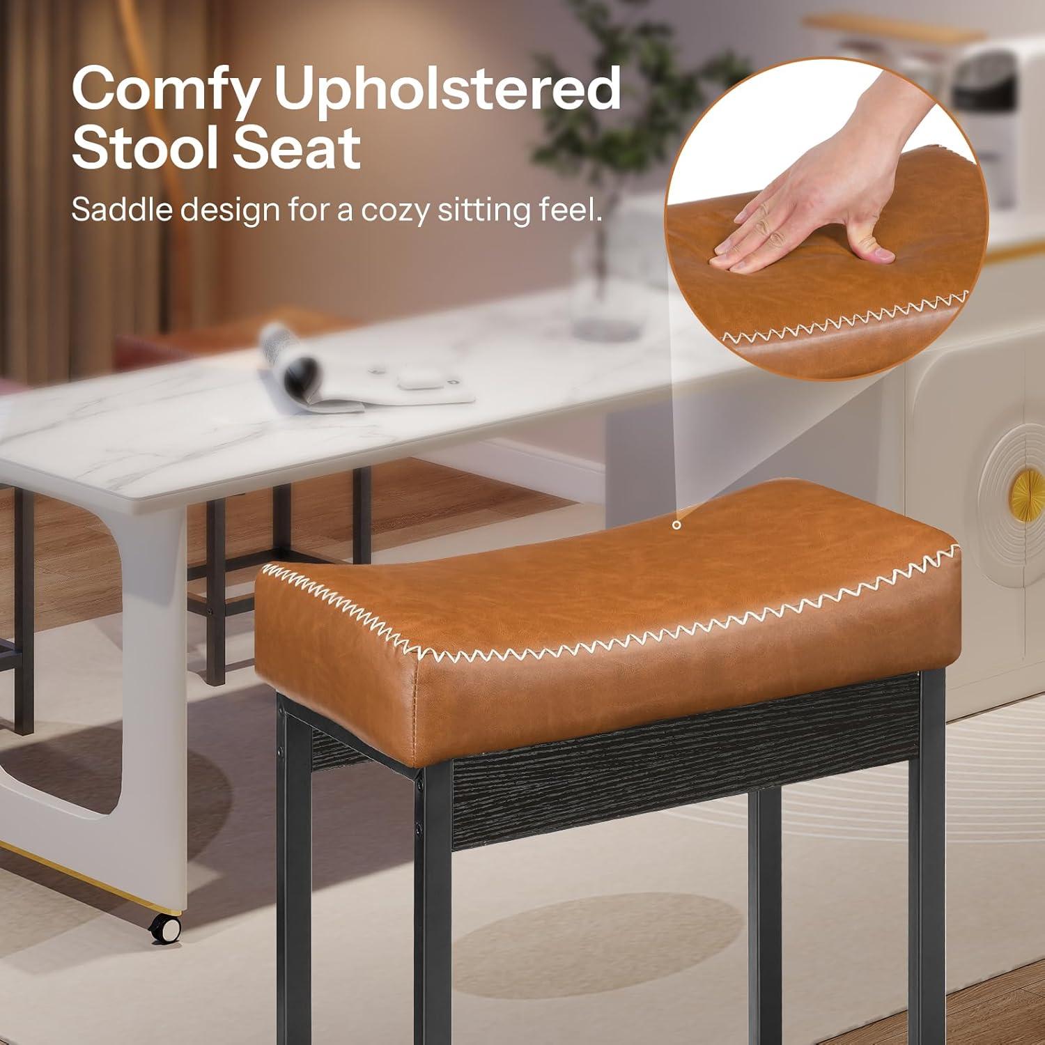 imageHOOBRO Bar Stools Counter Height Bar Stools 31 Thick PU Upholstered Barstools Barstools for Kitchen Counter Set of 2 Bar Chairs Kitchen Stools for Dining Brown and Black BC67MDP201