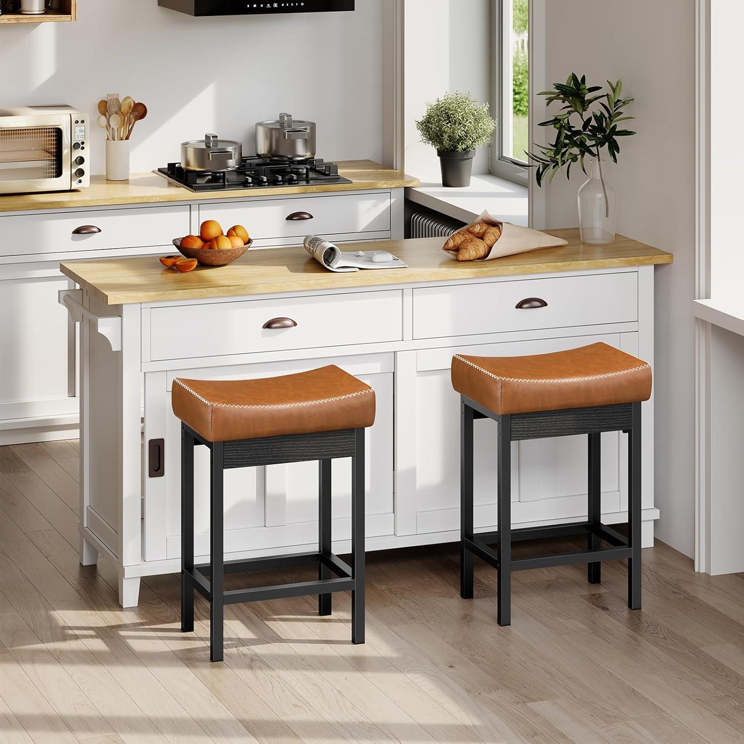 imageHOOBRO Bar Stools Counter Height Bar Stools 31 Thick PU Upholstered Barstools Barstools for Kitchen Counter Set of 2 Bar Chairs Kitchen Stools for Dining Brown and Black BC67MDP201