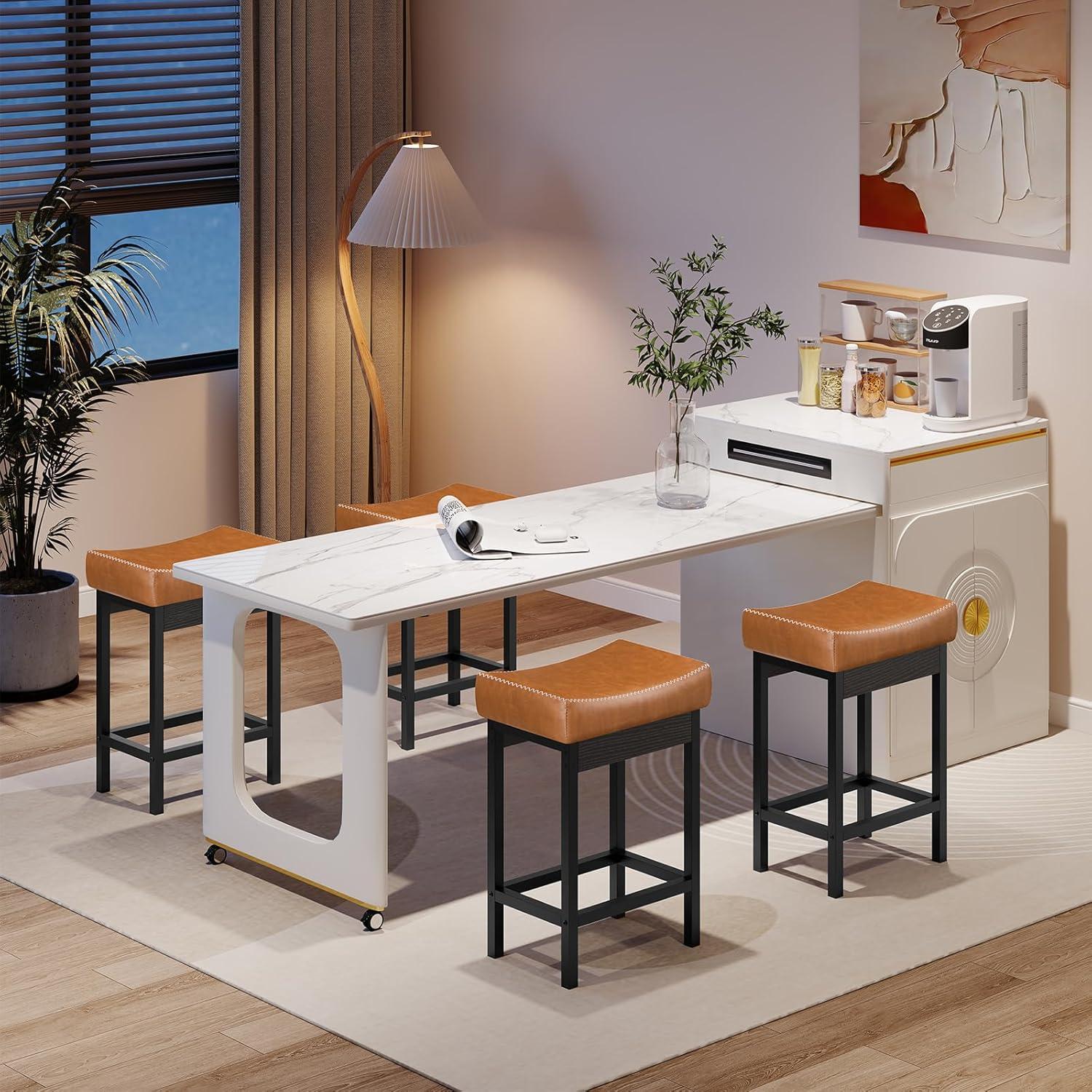 imageHOOBRO Bar Stools Counter Height Bar Stools 31 Thick PU Upholstered Barstools Barstools for Kitchen Counter Set of 2 Bar Chairs Kitchen Stools for Dining Brown and Black BC67MDP201