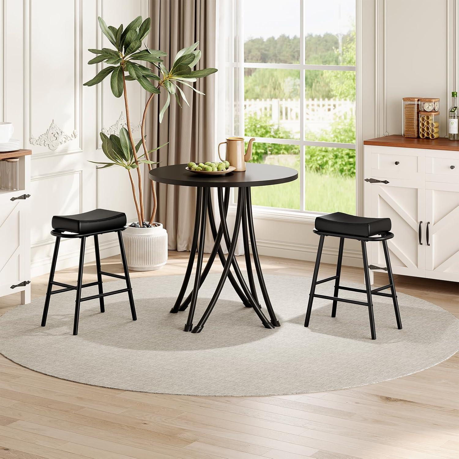 imageHOOBRO Bar Stools Counter Height Bar Stools Set of 2 Bar Chairs 24 Barstools for Kitchen Counter Kitchen Stools with Armrest PU Upholstered Barstools for Kitchen Dining Room Black BB40MDP201