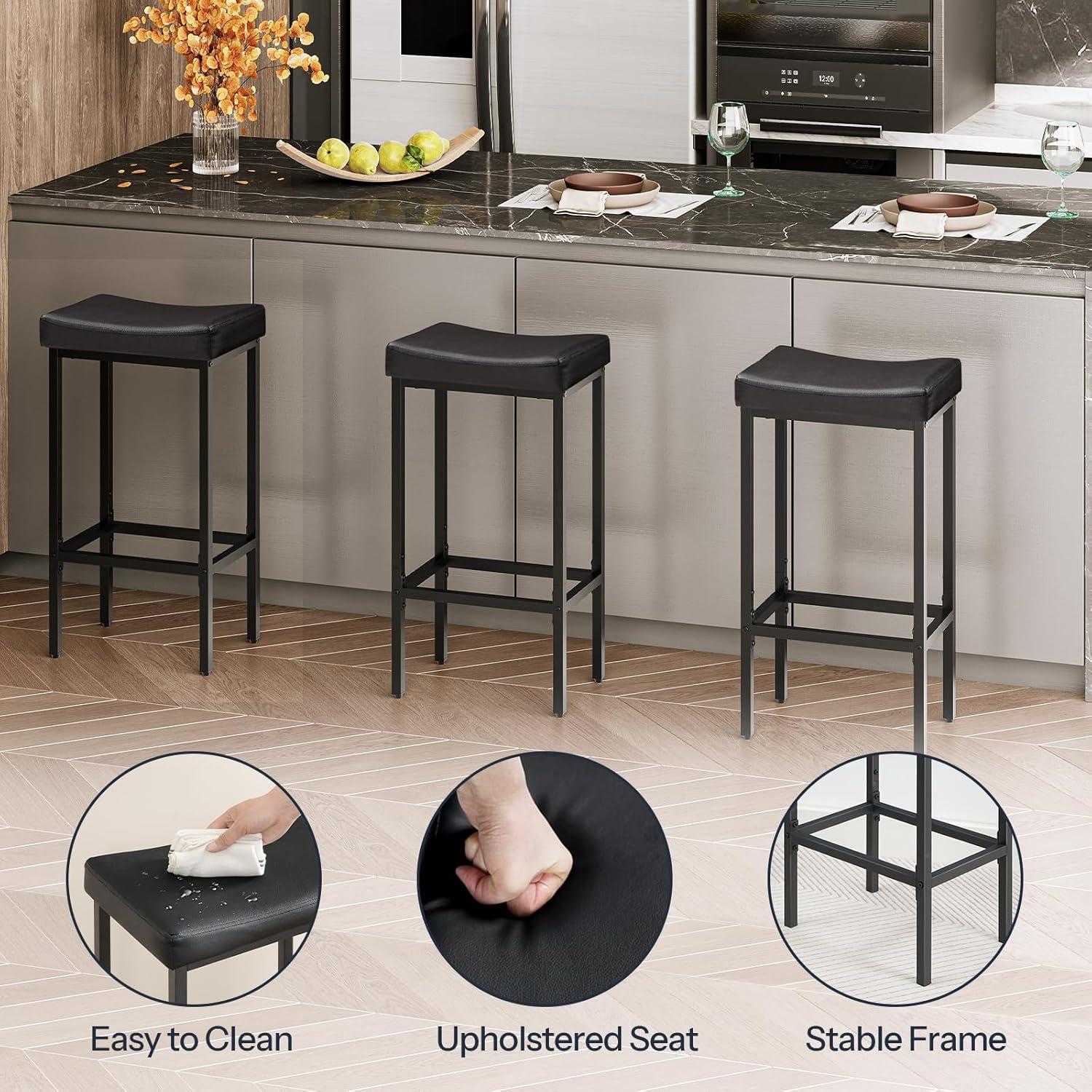 imageHOOBRO Bar Stools Set of 2 Bar Chairs Counter Height Stools Saddle Barstools with Curved Surface 248 Inches 24 Thick Upholstery for Kitchen Dining Room Cafe Black BB10BY01Black