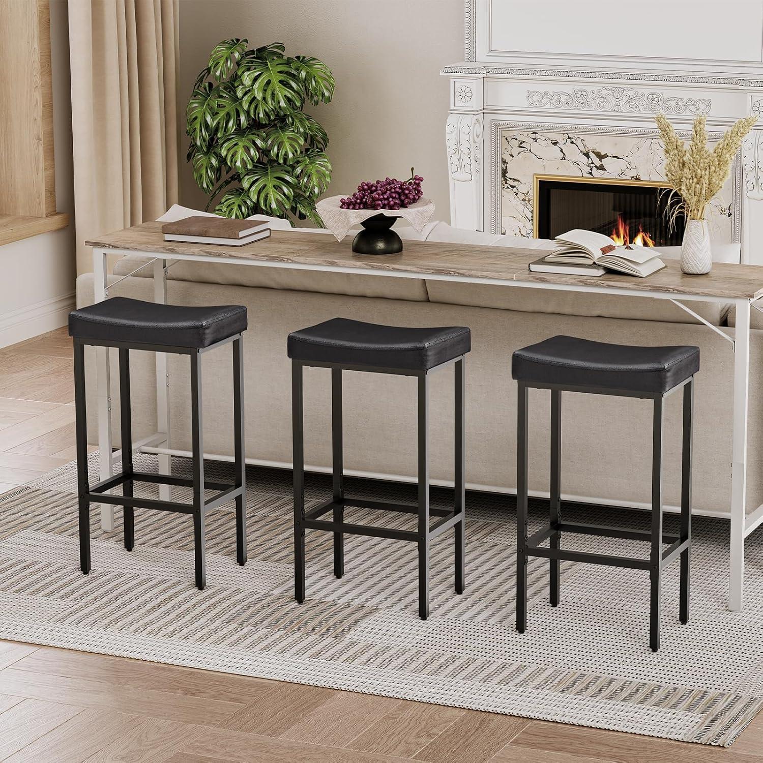 imageHOOBRO Bar Stools Set of 2 Bar Chairs Counter Height Stools Saddle Barstools with Curved Surface 248 Inches 24 Thick Upholstery for Kitchen Dining Room Cafe Black BB10BY01Black