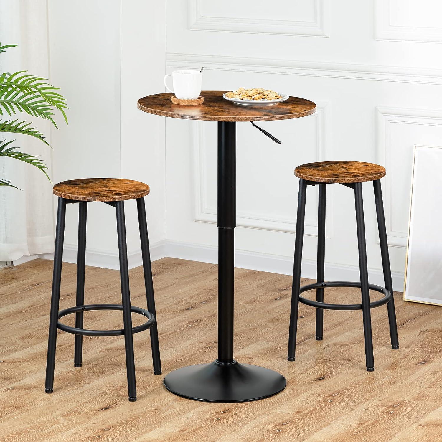 imageHOOBRO Bar Stools Set of 2 Bar Chairs Kitchen Round Height Stools with Footrest Breakfast Bar Stools Sturdy Steel Frame for Dining Room Kitchen Party Easy Assembly Rustic Brown BF03BY01Rustic Brown