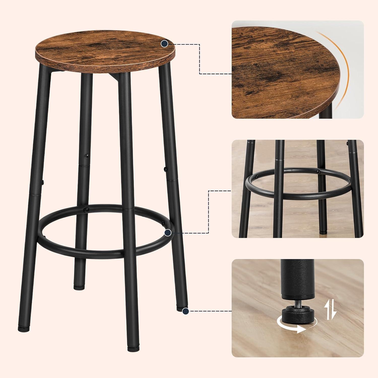 imageHOOBRO Bar Stools Set of 2 Bar Chairs Kitchen Round Height Stools with Footrest Breakfast Bar Stools Sturdy Steel Frame for Dining Room Kitchen Party Easy Assembly Rustic Brown BF03BY01Rustic Brown