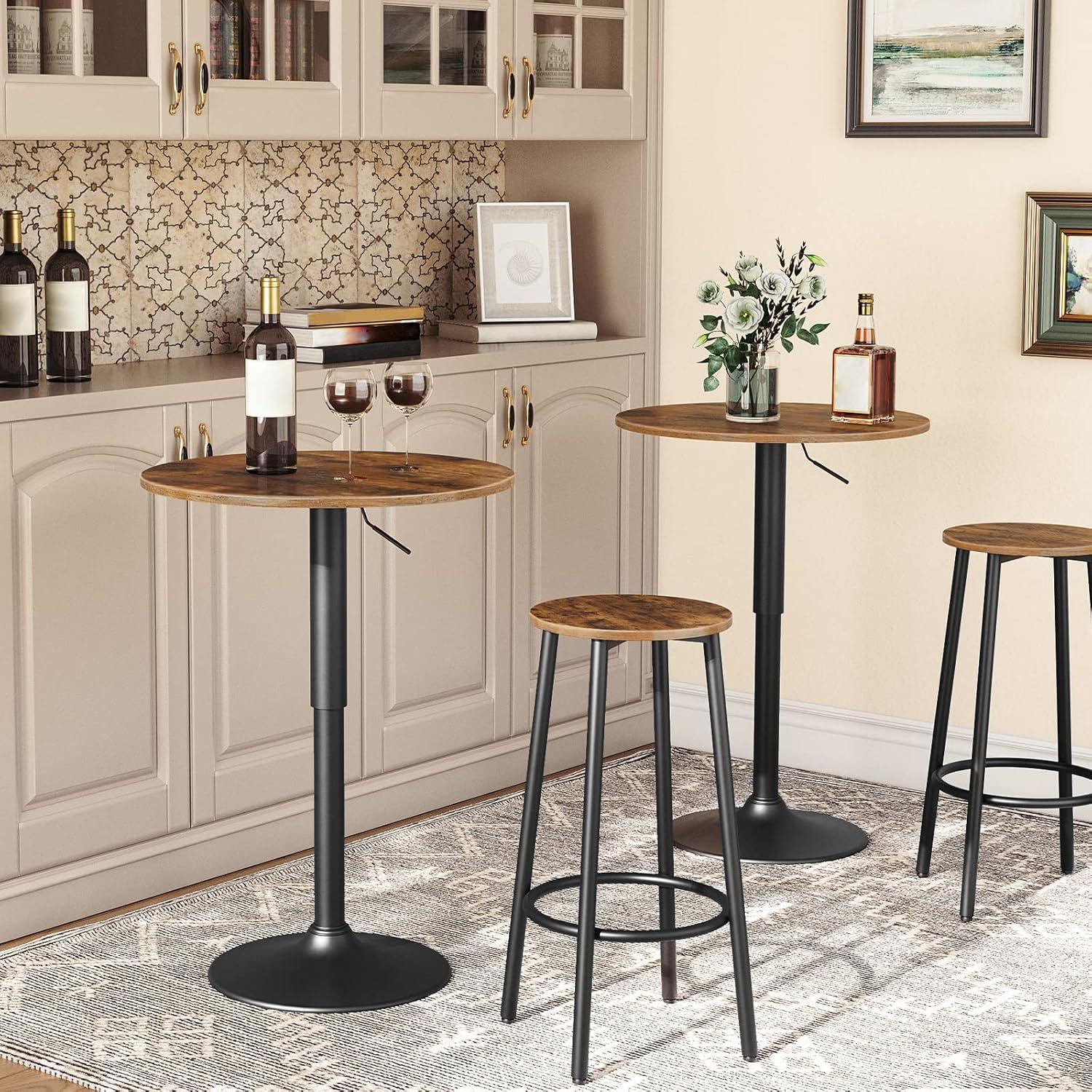 imageHOOBRO Bar Stools Set of 2 Bar Chairs Kitchen Round Height Stools with Footrest Breakfast Bar Stools Sturdy Steel Frame for Dining Room Kitchen Party Easy Assembly Rustic Brown BF03BY01Rustic Brown