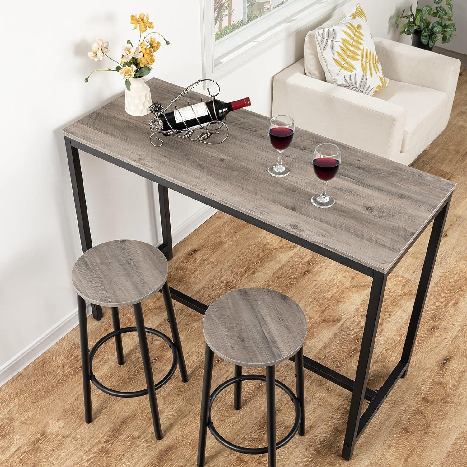 imageHOOBRO Bar Stools Set of 2 Bar Chairs Kitchen Round Height Stools with Footrest Breakfast Bar Stools Sturdy Steel Frame for Dining Room Kitchen Party Easy Assembly Rustic Brown BF03BY01Greige