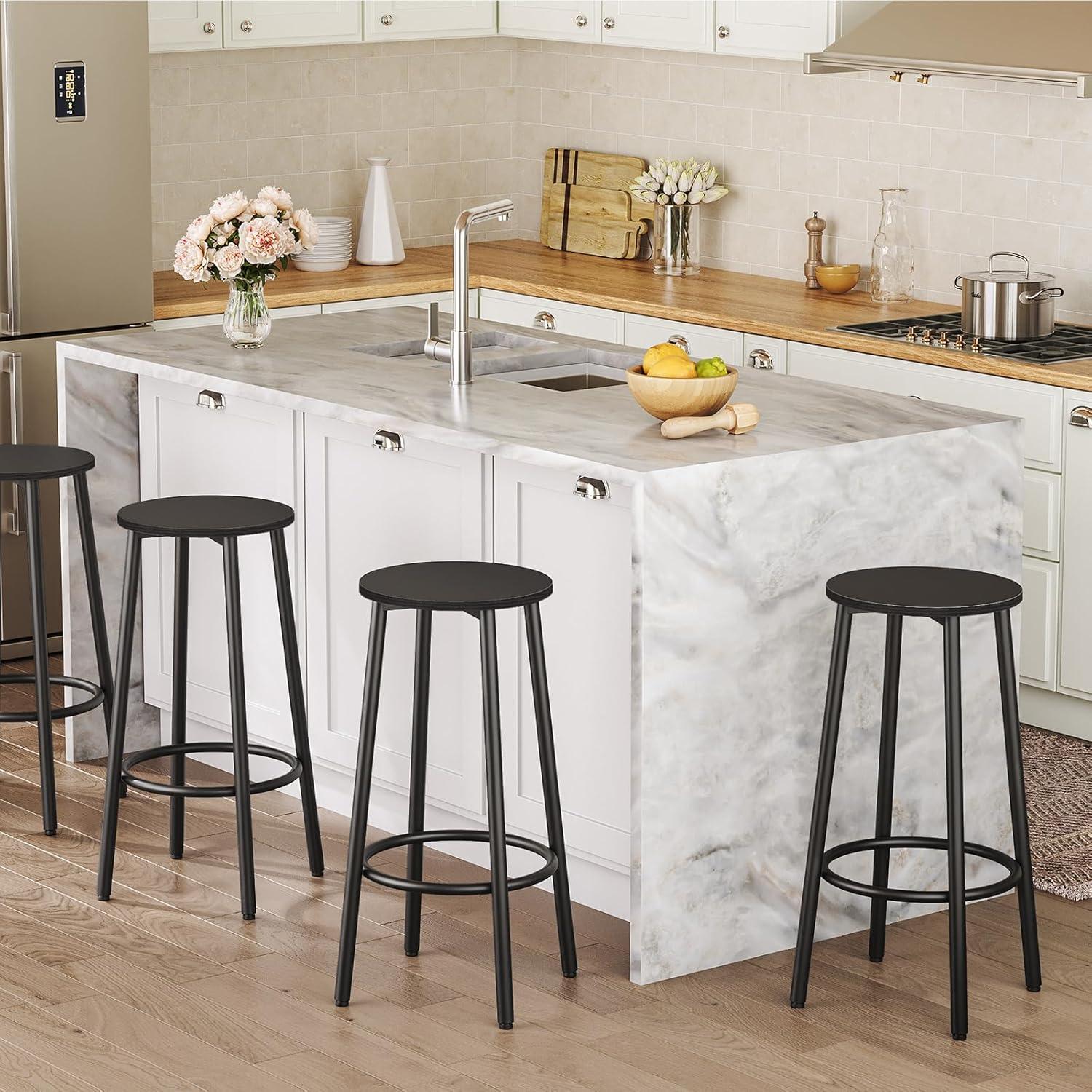 imageHOOBRO Bar Stools Set of 2 Bar Chairs Kitchen Round Height Stools with Footrest Breakfast Bar Stools Sturdy Steel Frame for Dining Room Kitchen Party Easy Assembly Rustic Brown BF03BY01Black