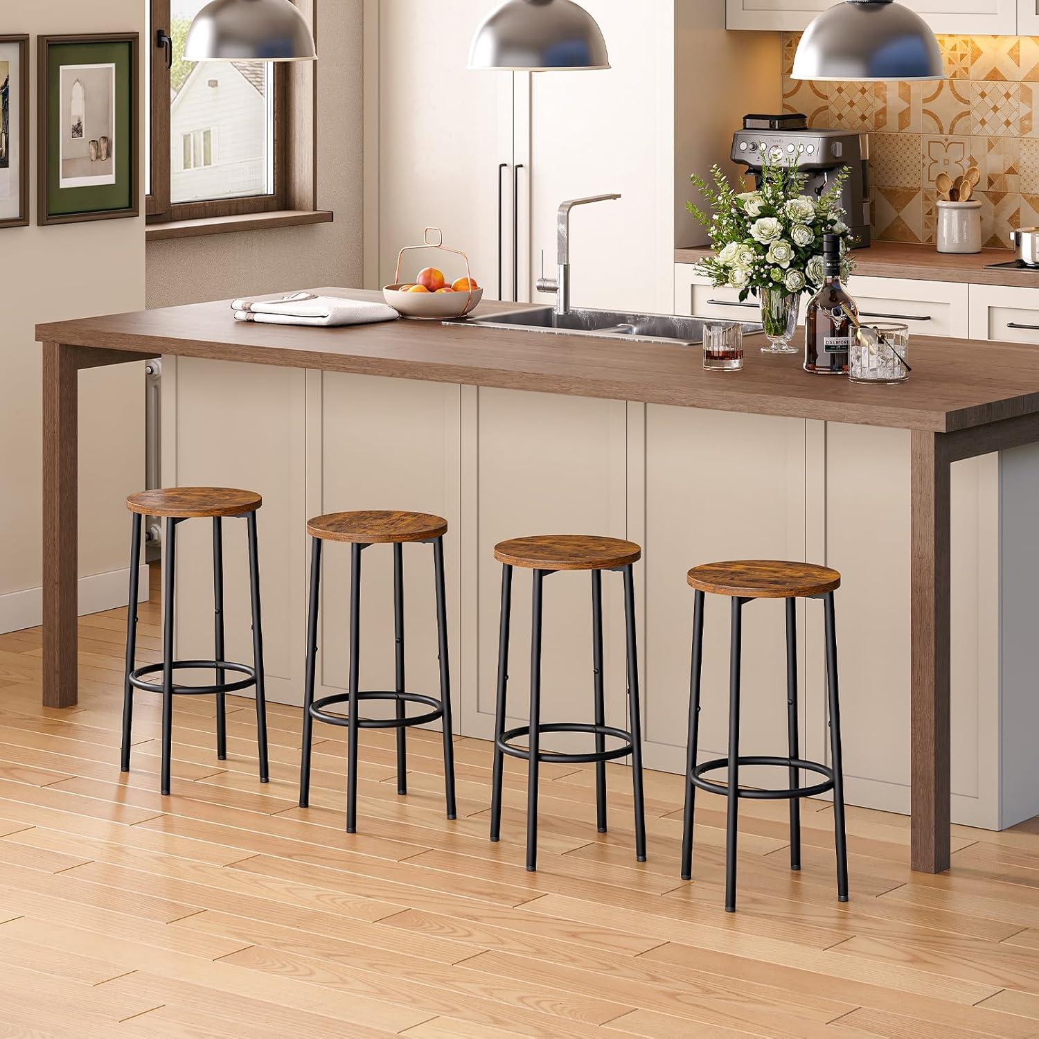 imageHOOBRO Bar Stools Set of 2 Bar Chairs Kitchen Round Height Stools with Footrest Breakfast Bar Stools Sturdy Steel Frame for Dining Room Kitchen Party Easy Assembly Rustic Brown BF03BY01Rustic Brown