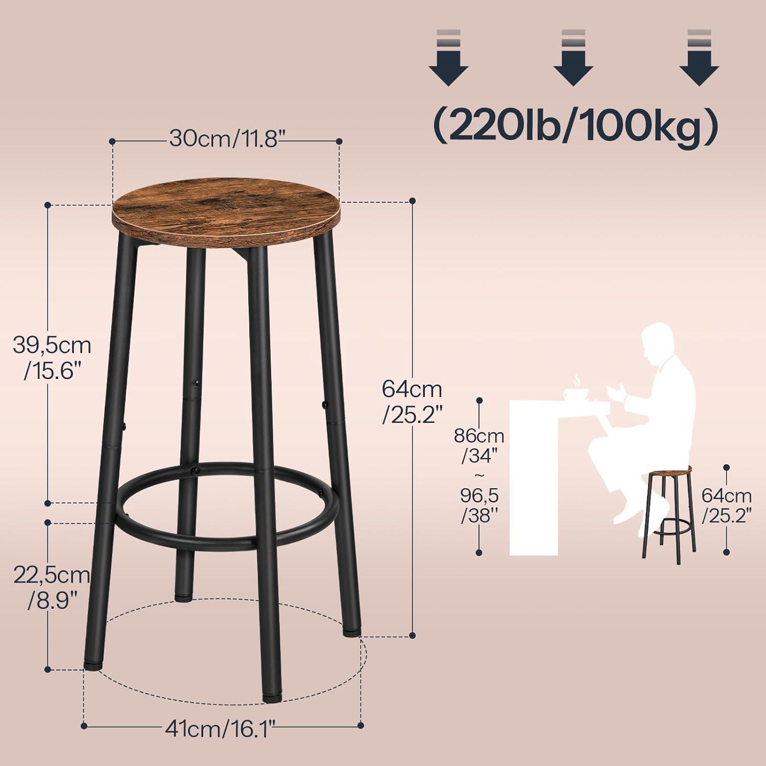 imageHOOBRO Bar Stools Set of 2 Bar Chairs Kitchen Round Height Stools with Footrest Breakfast Bar Stools Sturdy Steel Frame for Dining Room Kitchen Party Easy Assembly Rustic Brown BF03BY01Rustic Brown